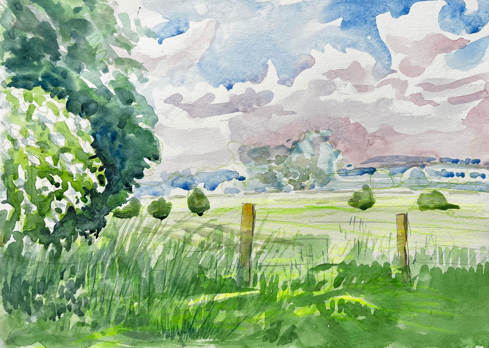 John Steane (b.1931); Cuttleslowe Oxford Landscape with Trees Meadow and Summer Sky - 4