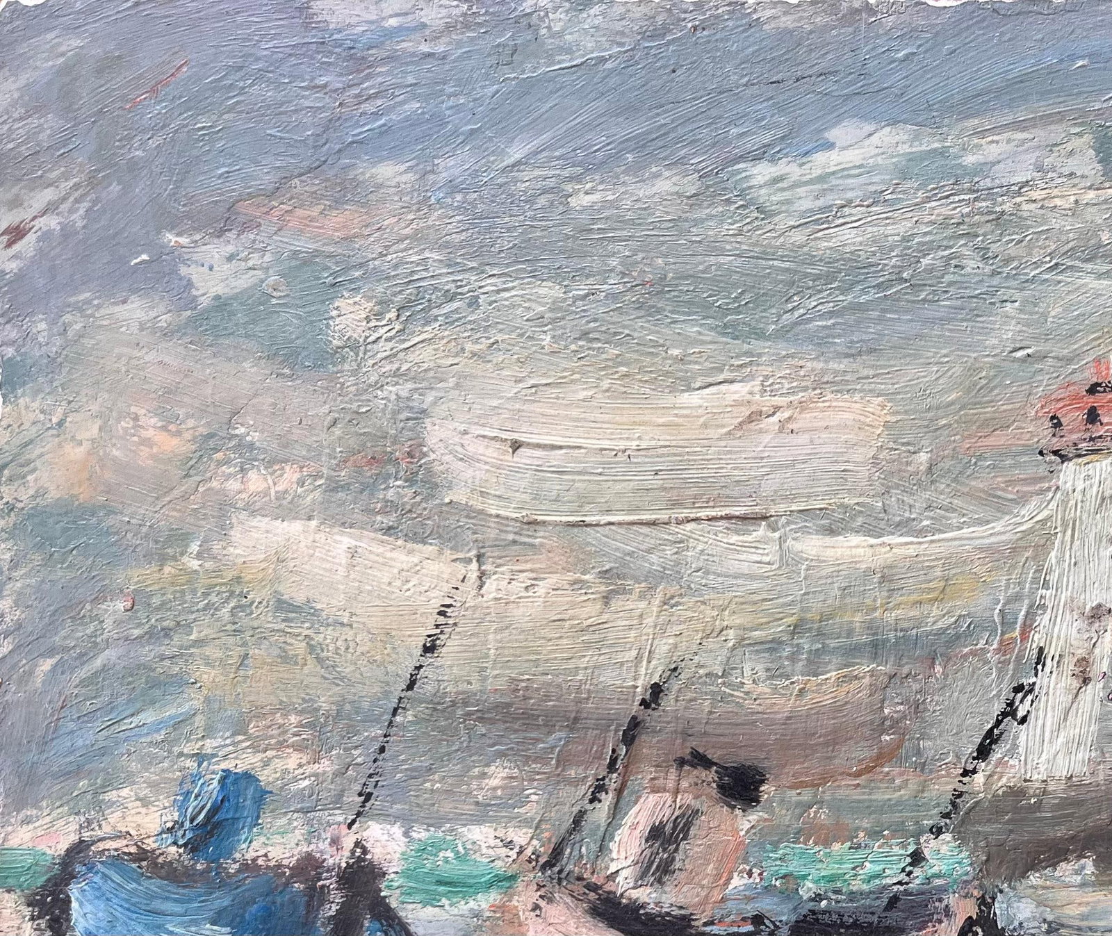 Fanch Lel; Bateaux French Coastal Oil Painting with Boats and Lighthouse - 12