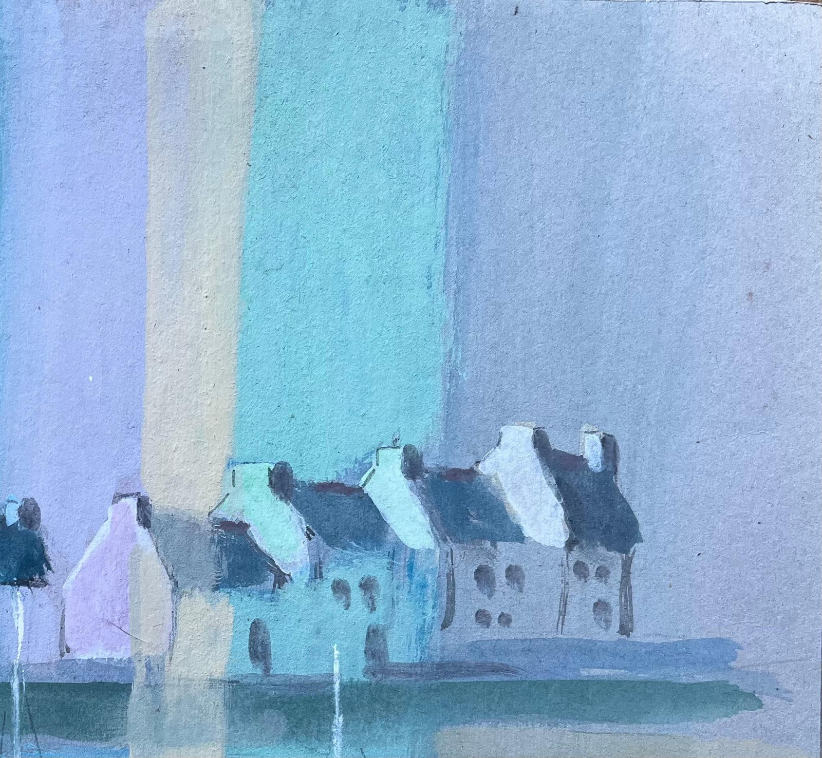 Fanch Lel; French Gouache Coastal Townscape with Boats and Church by Fanch Lel - 4