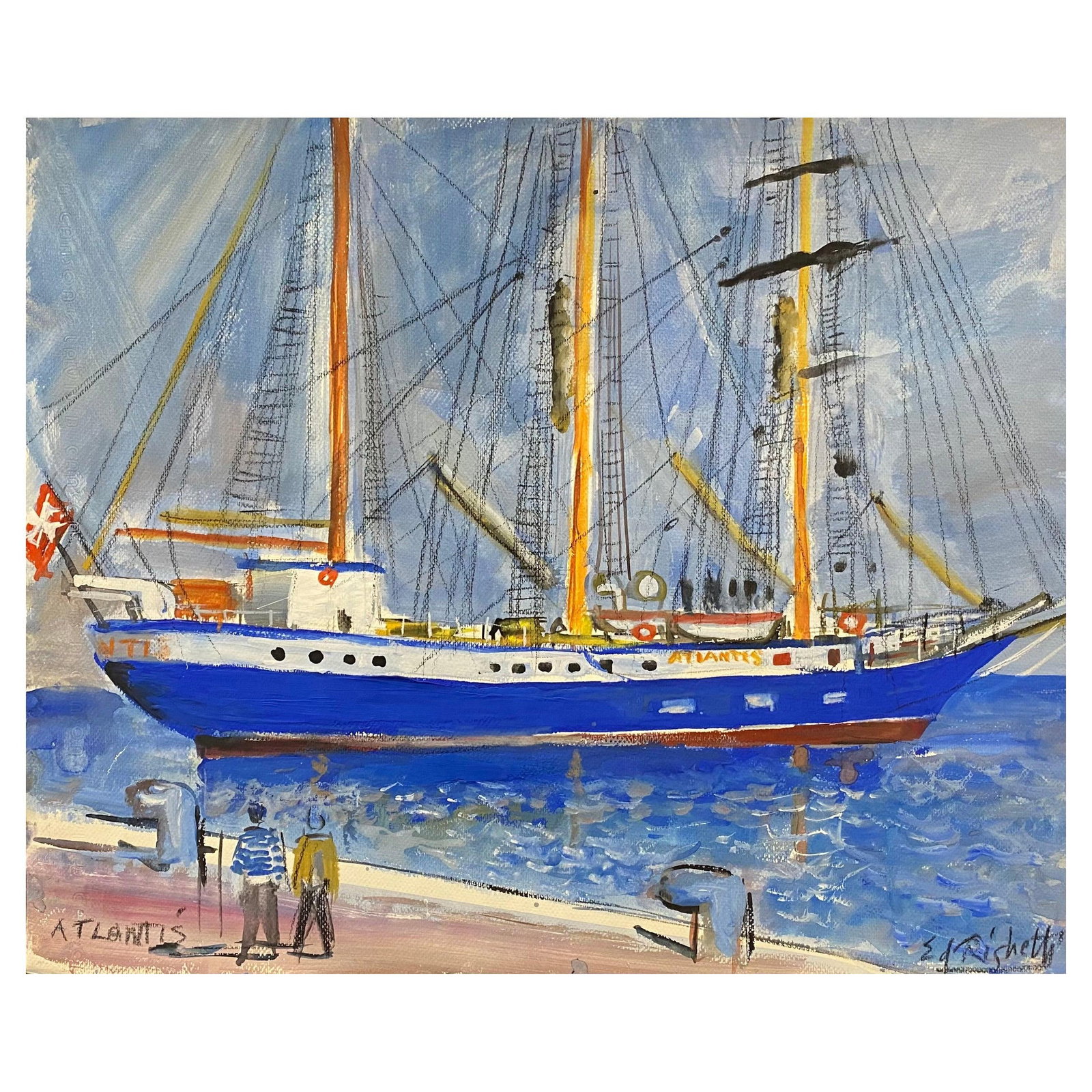 Mid Century French Post-Impressionist Painting, 'The Atlantis' Monaco Landscape, 1950: Title: Mid Century French Post-Impressionist Painting, 'The Atlantis' Monaco Landscape, 1950 Description: Classical Bird print, after John James Audubon, printed by Harry N. Abrams, Publishers, New