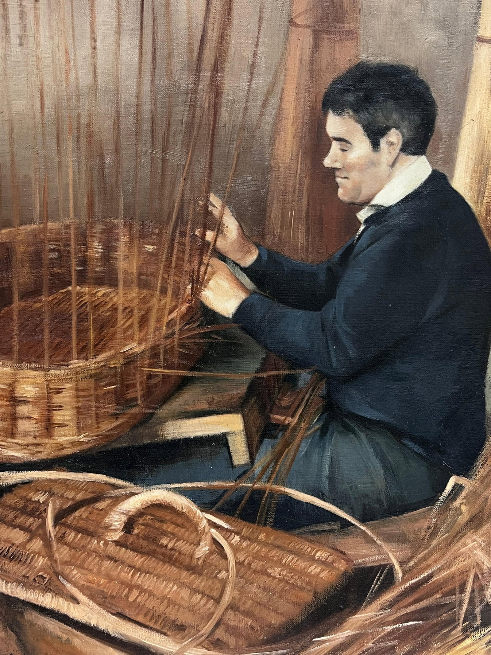 John Edwards; The Basket Weaver Traditional English Rural Crafts Oil Painting Portrait - 8