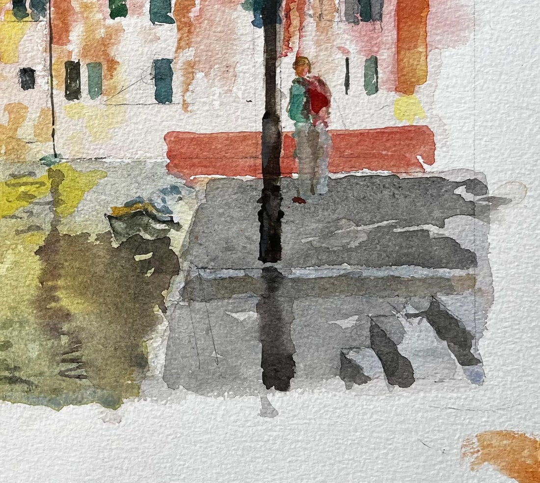 Anthony Herbert; Venice Canal Scene With Figure And Reflections Original Watercolour Painting - 2
