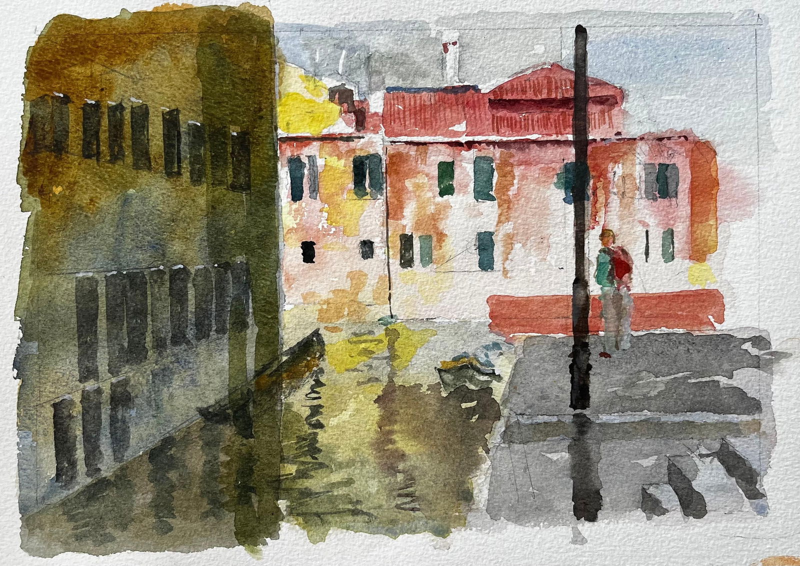Anthony Herbert; Venice Canal Scene With Figure And Reflections Original Watercolour Painting - 4