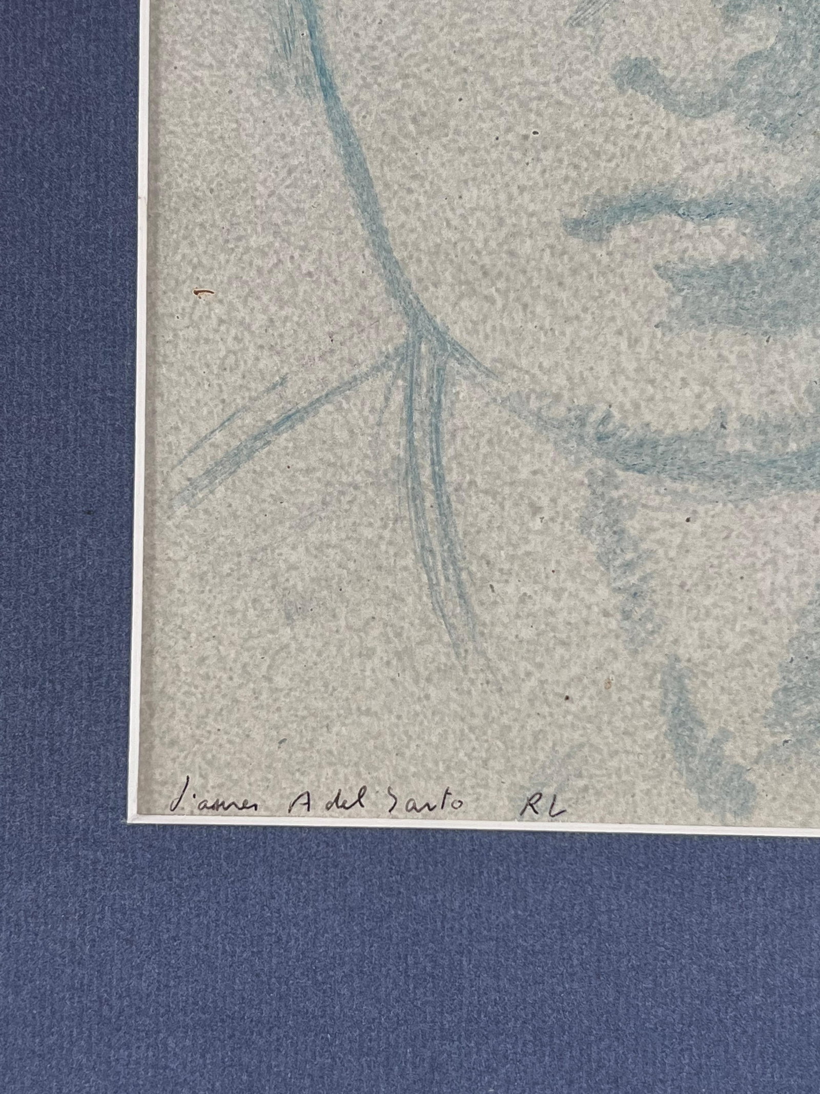 Robert Ladou; Portrait of a Man with Bold Features Blue Sketch Original French Artwork, 20th Century - 10