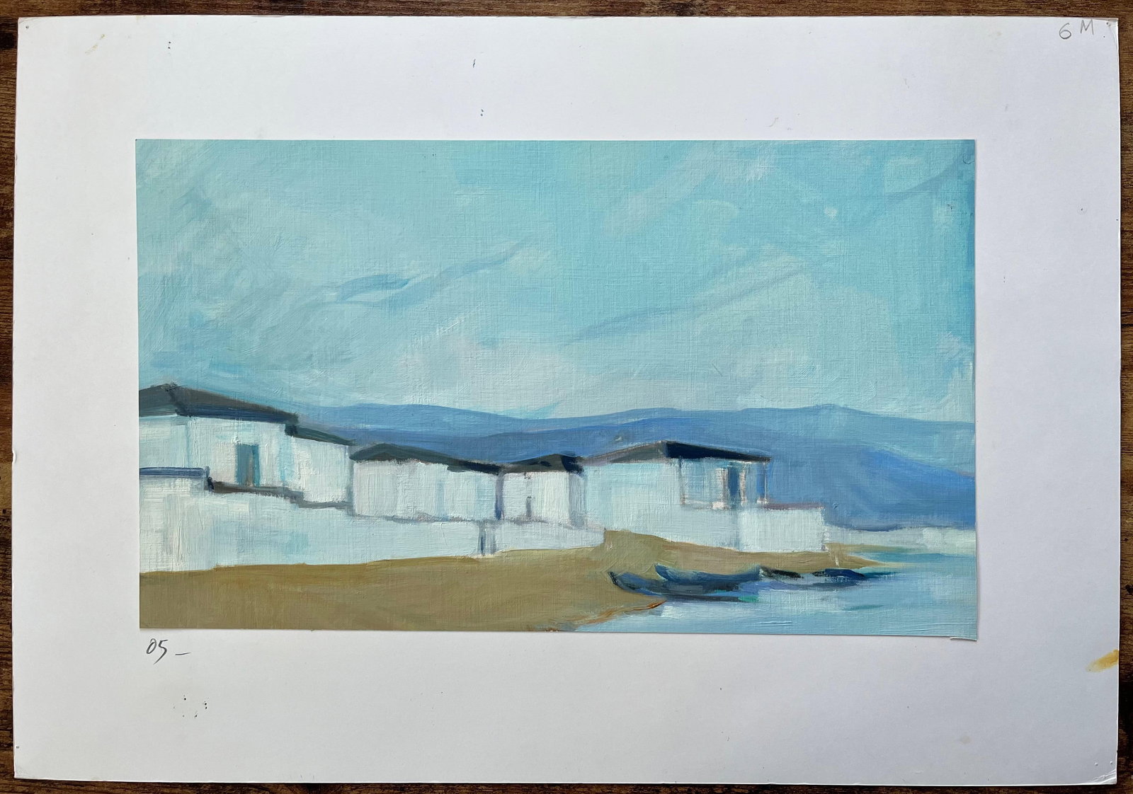 Roland Pichard; Original Oil Painting of Coastal Cottages with Boats Along a Tranquil Shoreline, - 14