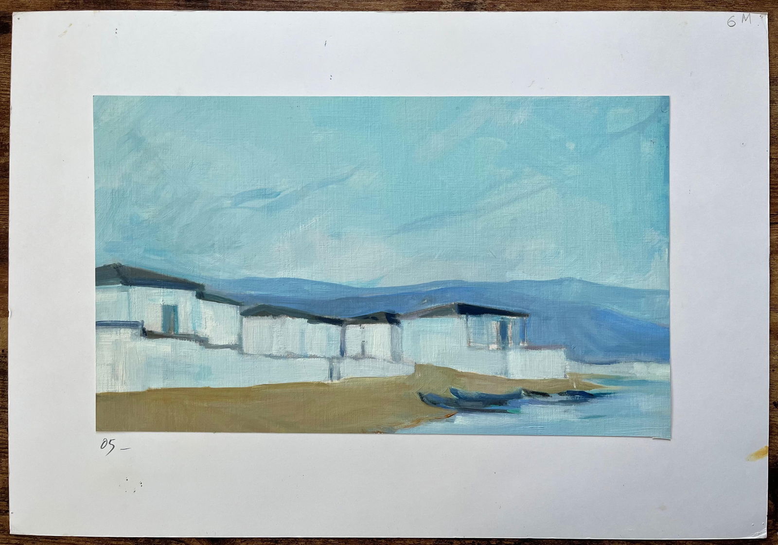 Roland Pichard; Original Oil Painting of Coastal Cottages with Boats Along a Tranquil Shoreline, - 2