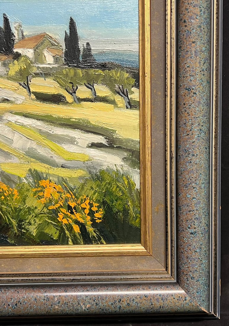 French School; Sunlit Sunlit Southern French Landscape Cottage Among Olive Trees Oil Painting - 2