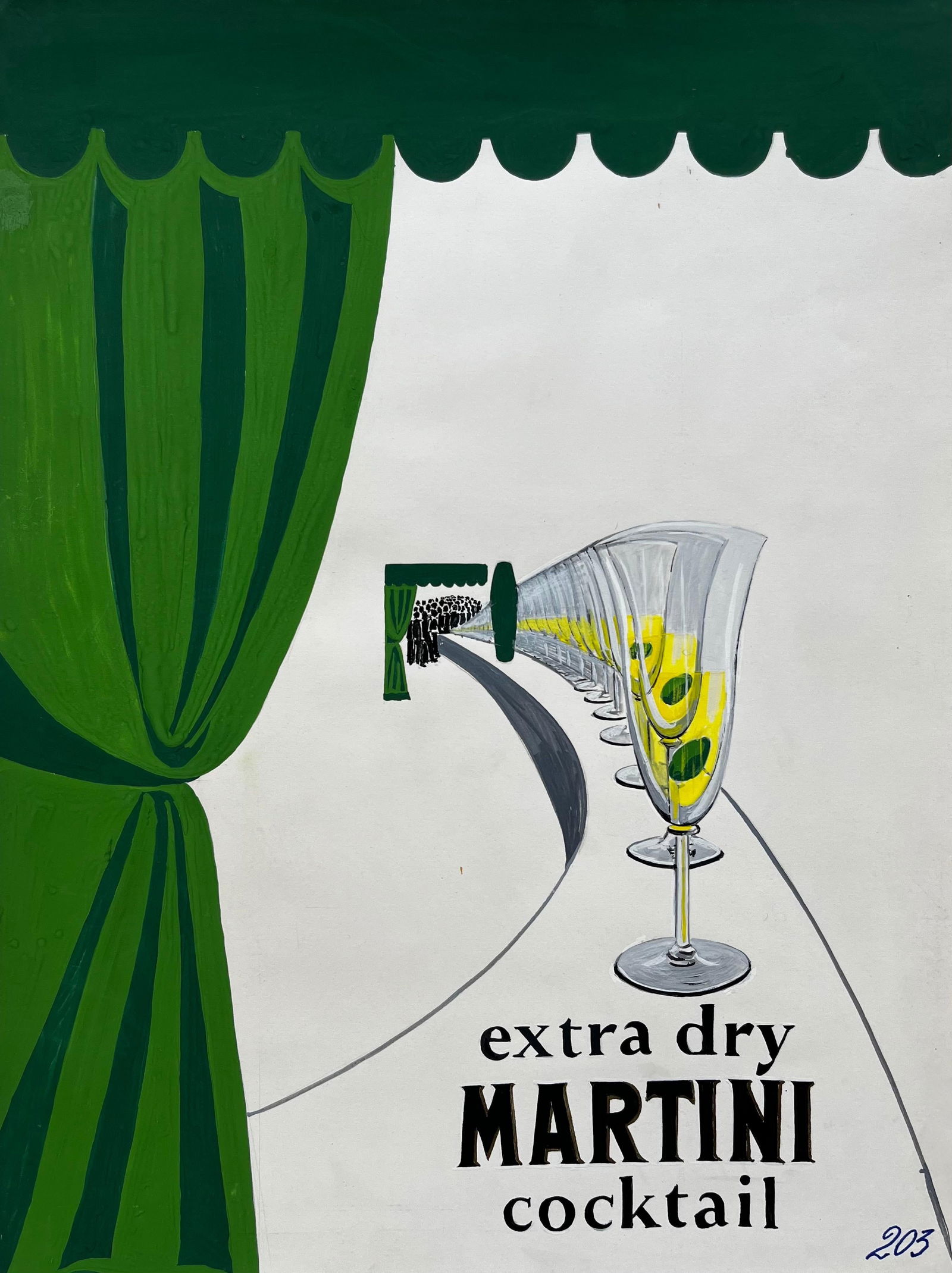 Guy Nicod; Martini Advertising Design Extra Dry Cocktail French Modernist Gouache: Title: Guy Nicod; Martini Advertising Design Extra Dry Cocktail French Modernist Gouache Description: Martini Advertising Design Extra Dry Cocktail French Modernist Gouache Guy Nicod (French 1923 - 20