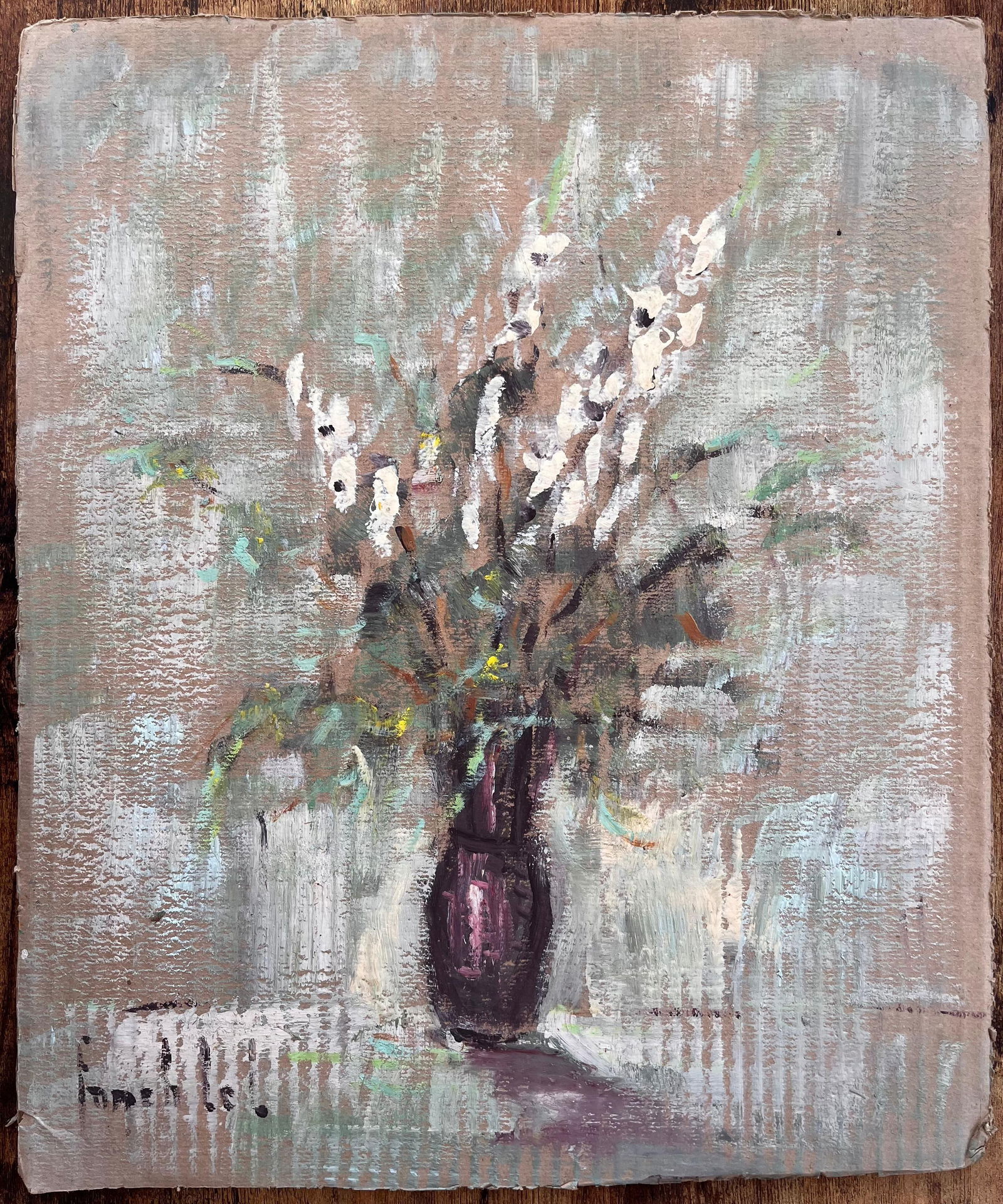 Fanch Lel; Impressionist Still Life of White Gladiolus Flowers in Plum Vase - 5