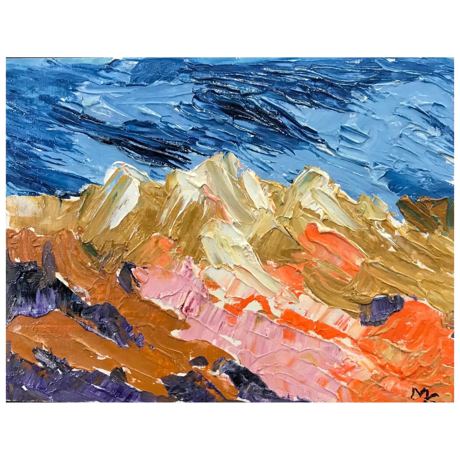 Bright & Colorful French Impressionist Oil Painting - Blue Sky Over Mountains, 2000 (1 of 17)