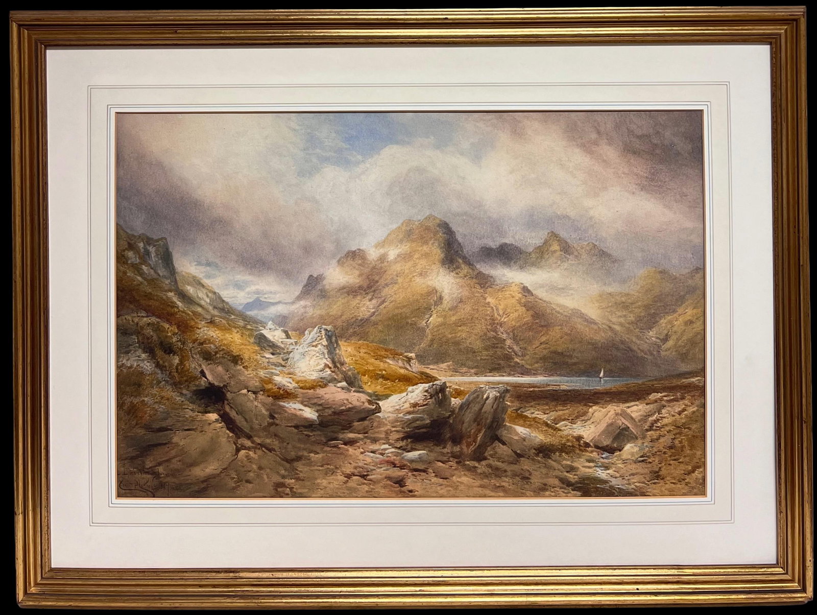 Edward Matthews; Huge 19th Century Scottish Watercolor Painting Loch Ness Scotland Highland View,: Title: Edward Matthews; Huge 19th Century Scottish Watercolor Painting Loch Ness Scotland Highland View, 1887 Description: Loch Ness' by Edward Matthews, British, died 1890 signed watercolour on