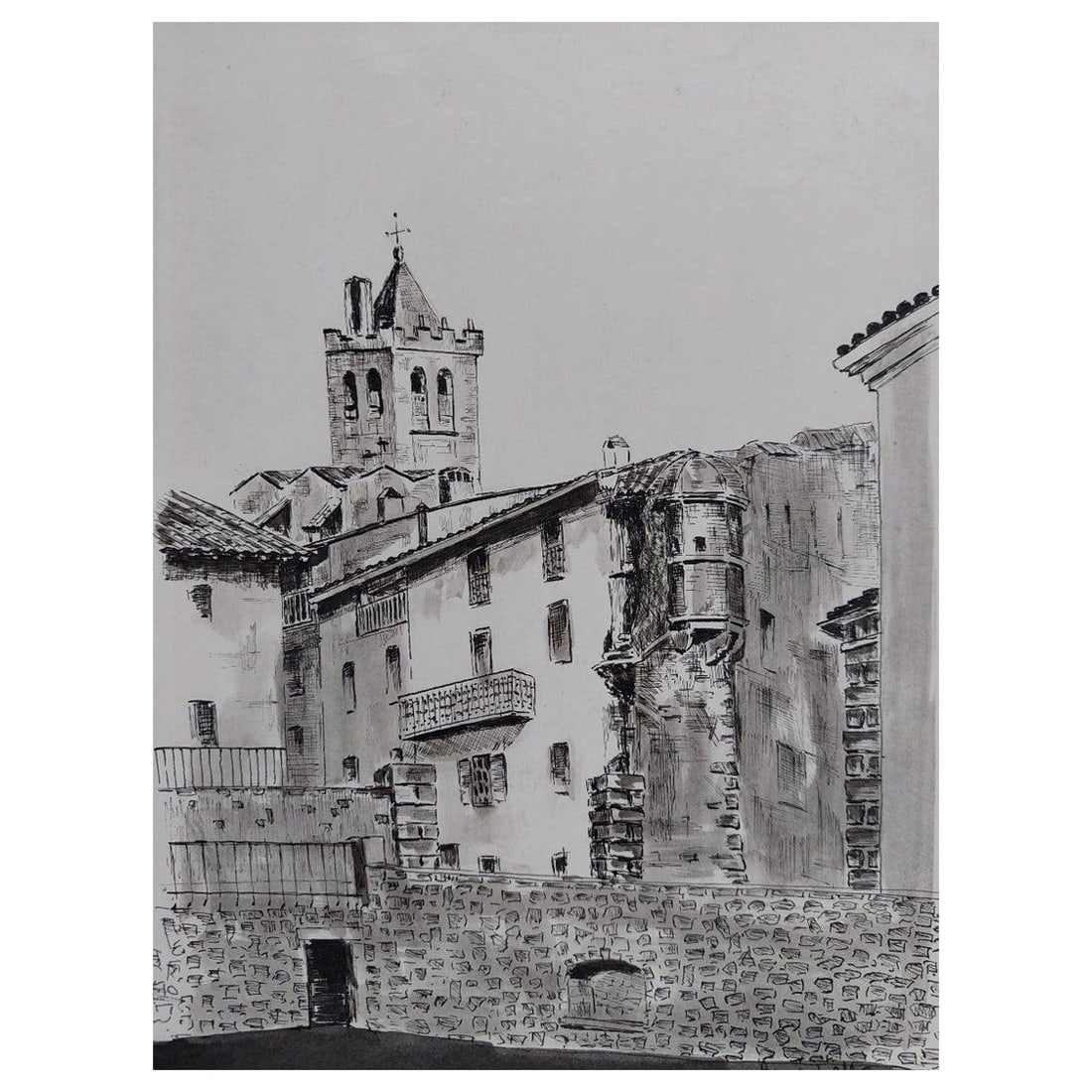 Bernard Labbe; 20th Century French Modernist Cubist Painting Labbe, Town Landscape, 20th Century: Title: Bernard Labbe; 20th Century French Modernist Cubist Painting Labbe, Town Landscape, 20th Century Description: Paris bridge on River Seine by Maurice Mazeilie (French, 1924-2021) watercolor