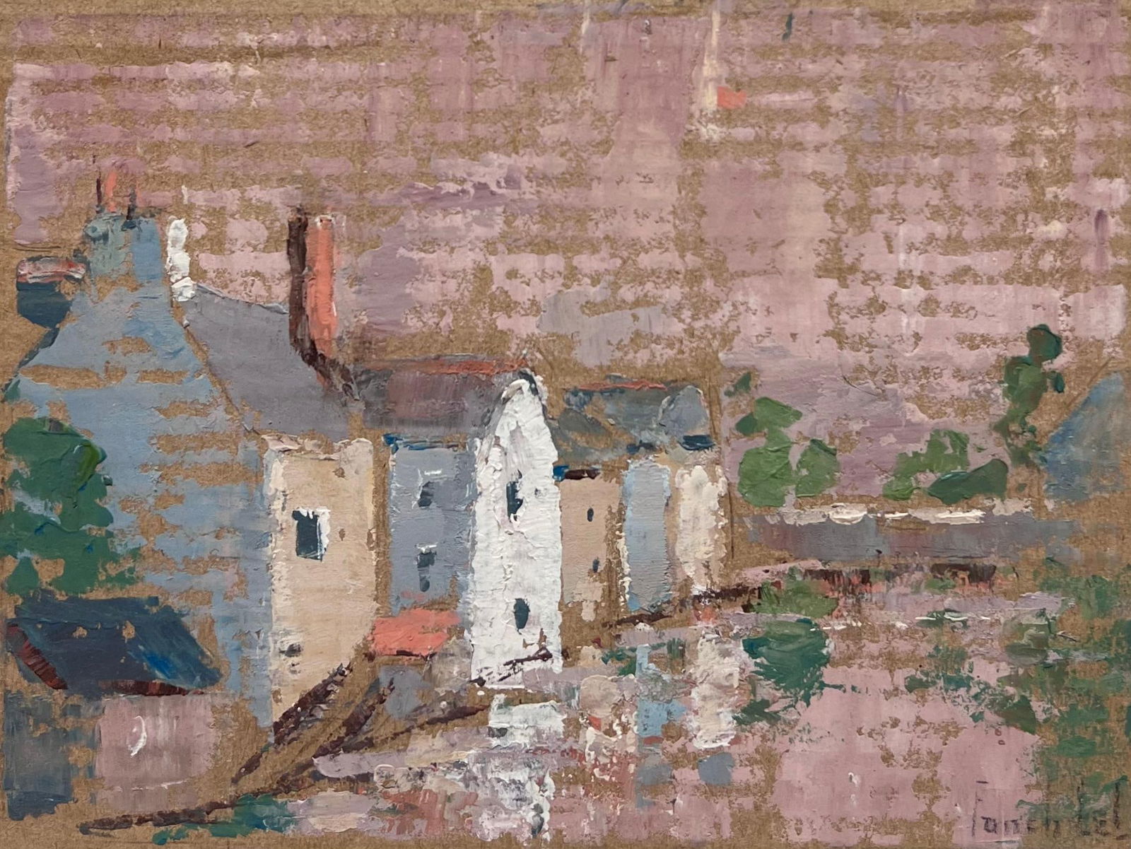 Fanch Lel; French Impressionist Quiet Village Scene with Reflections Oil Painting - 7