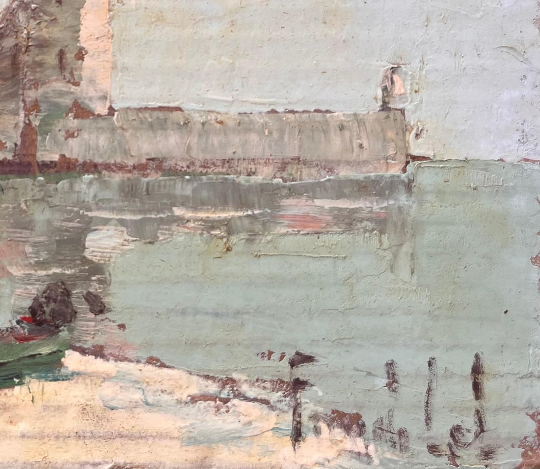 Fanch Lel; Impressionist French Coastal Village with Bell Tower Boats and Buildings - 2