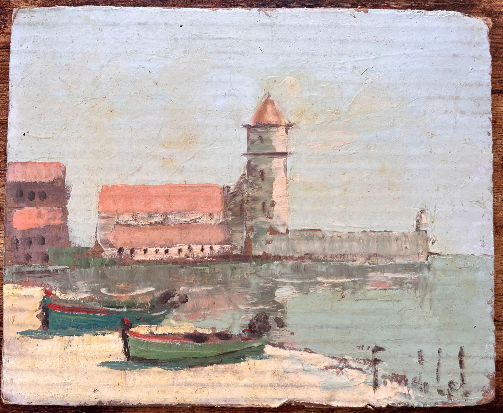 Fanch Lel; Impressionist French Coastal Village with Bell Tower Boats and Buildings - 8