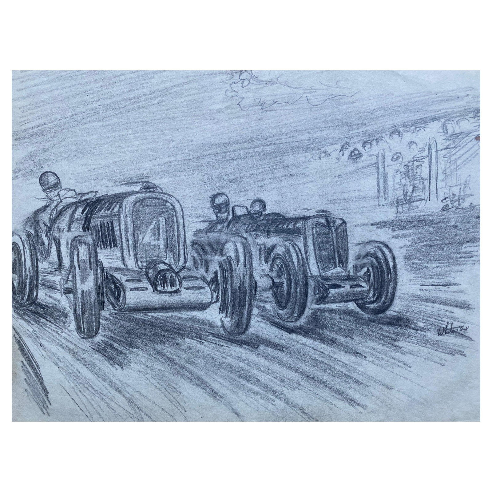 Original 1930's Vintage Motor Car Racing Original Drawing Signed Dated, circa 1930s: Title: Original 1930's Vintage Motor Car Racing Original Drawing Signed Dated, circa 1930s Description: Set of Nine Floral Colored Prints Each print is unframed and measures 14 x 11 inches. A range