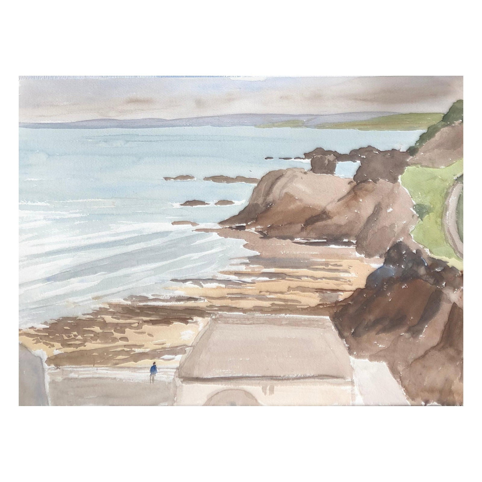 Coastal Scene, Original British Watercolour Painting, circa 1970s (1 of 3)