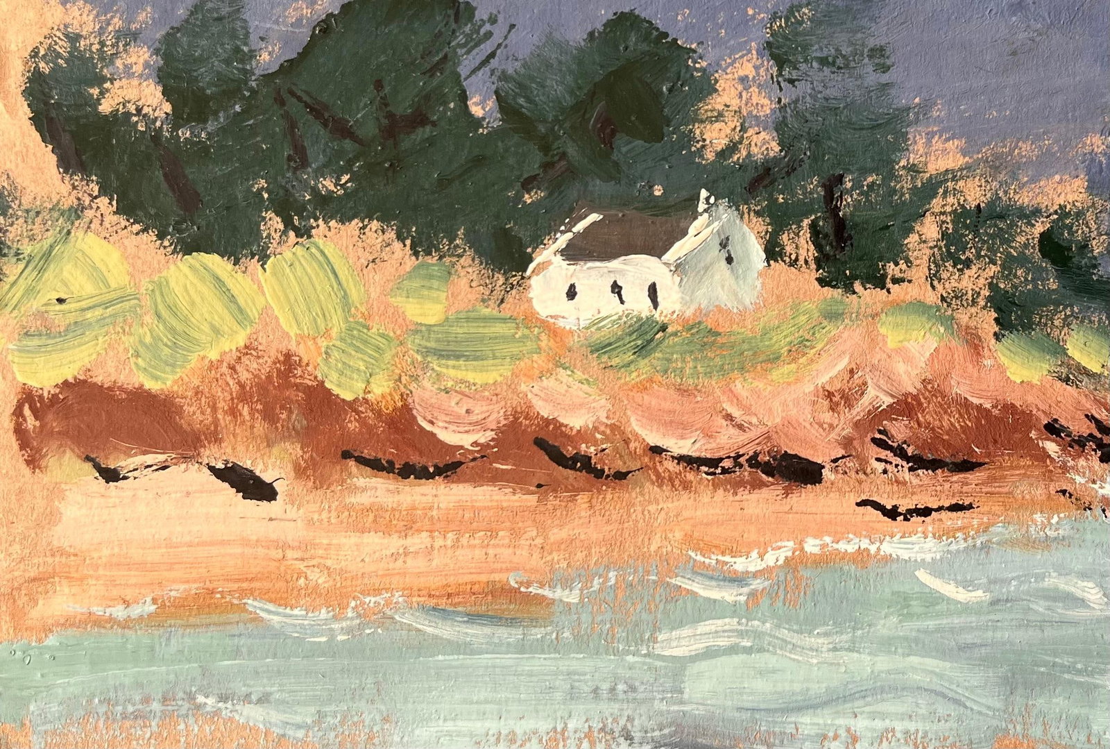 Fanch Lel; French Coastal Landscape with White Cottage and Sailboat Under a Dark Sky - 17