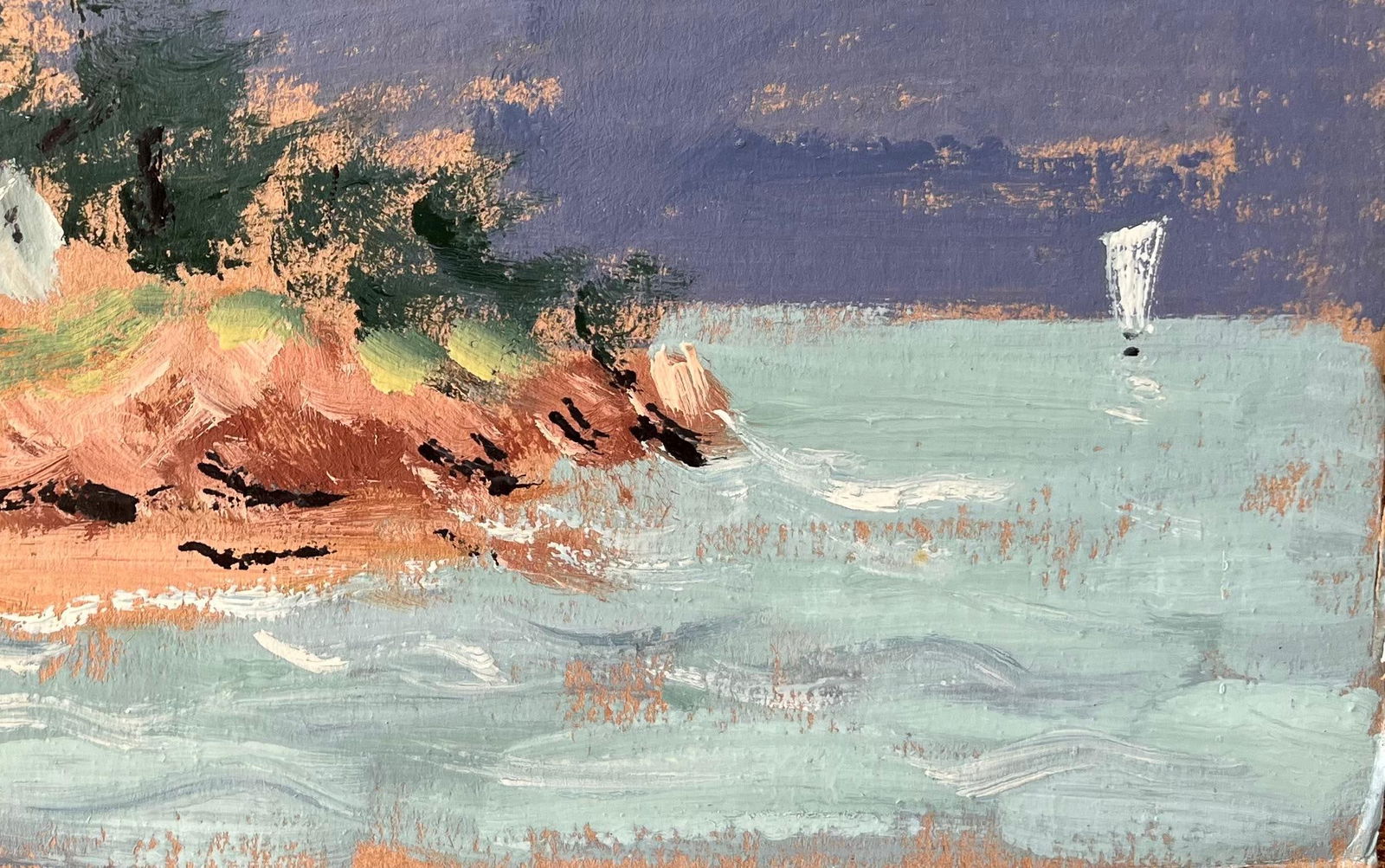 Fanch Lel; French Coastal Landscape with White Cottage and Sailboat Under a Dark Sky - 3