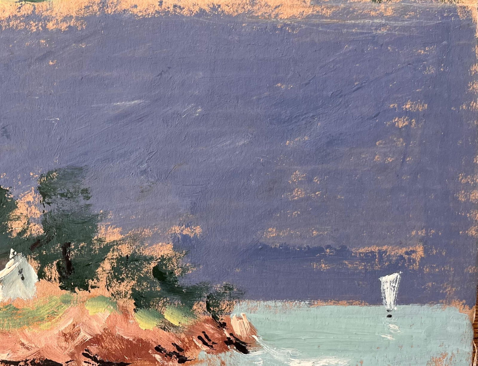 Fanch Lel; French Coastal Landscape with White Cottage and Sailboat Under a Dark Sky - 4