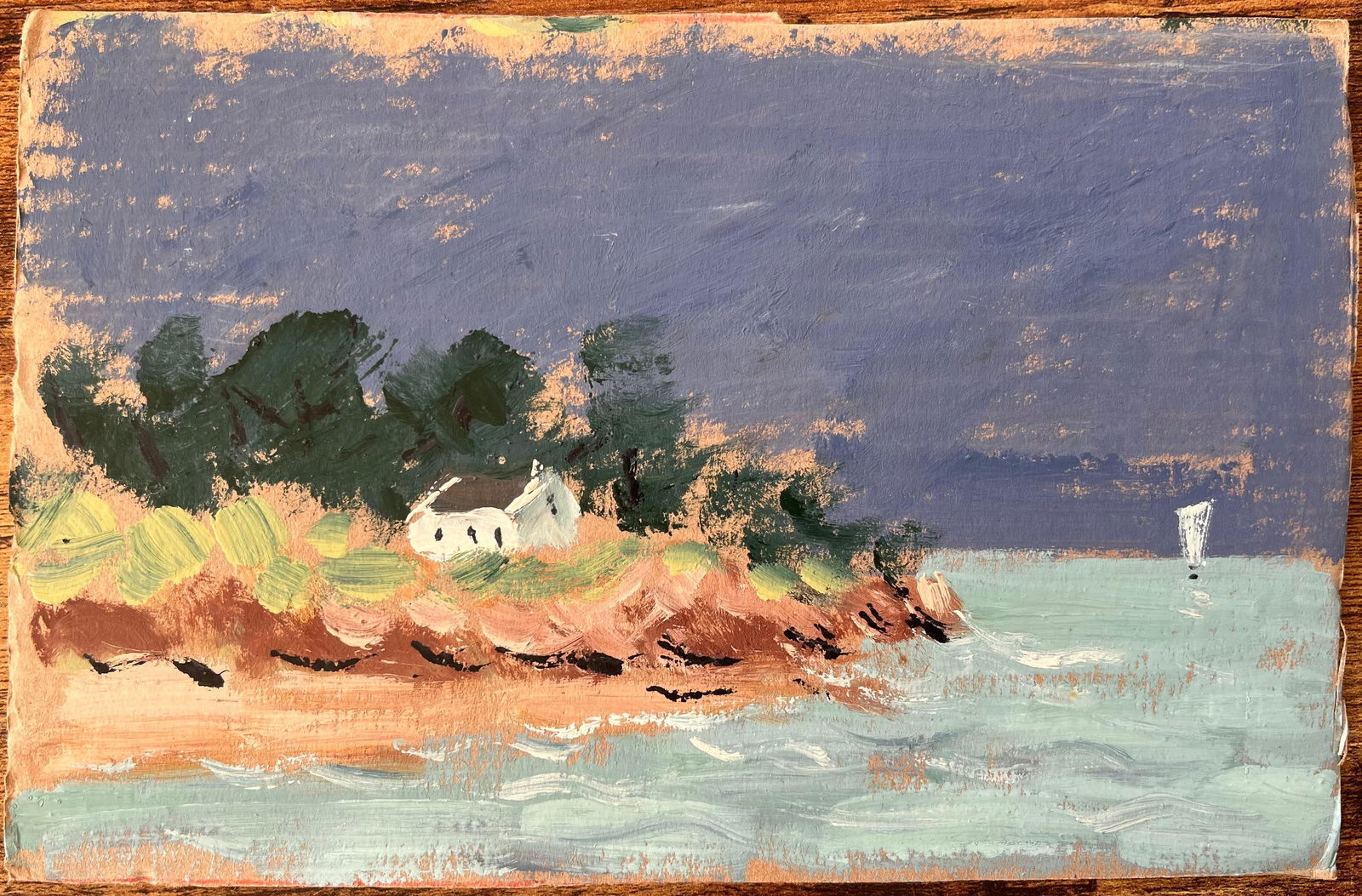 Fanch Lel; French Coastal Landscape with White Cottage and Sailboat Under a Dark Sky - 8