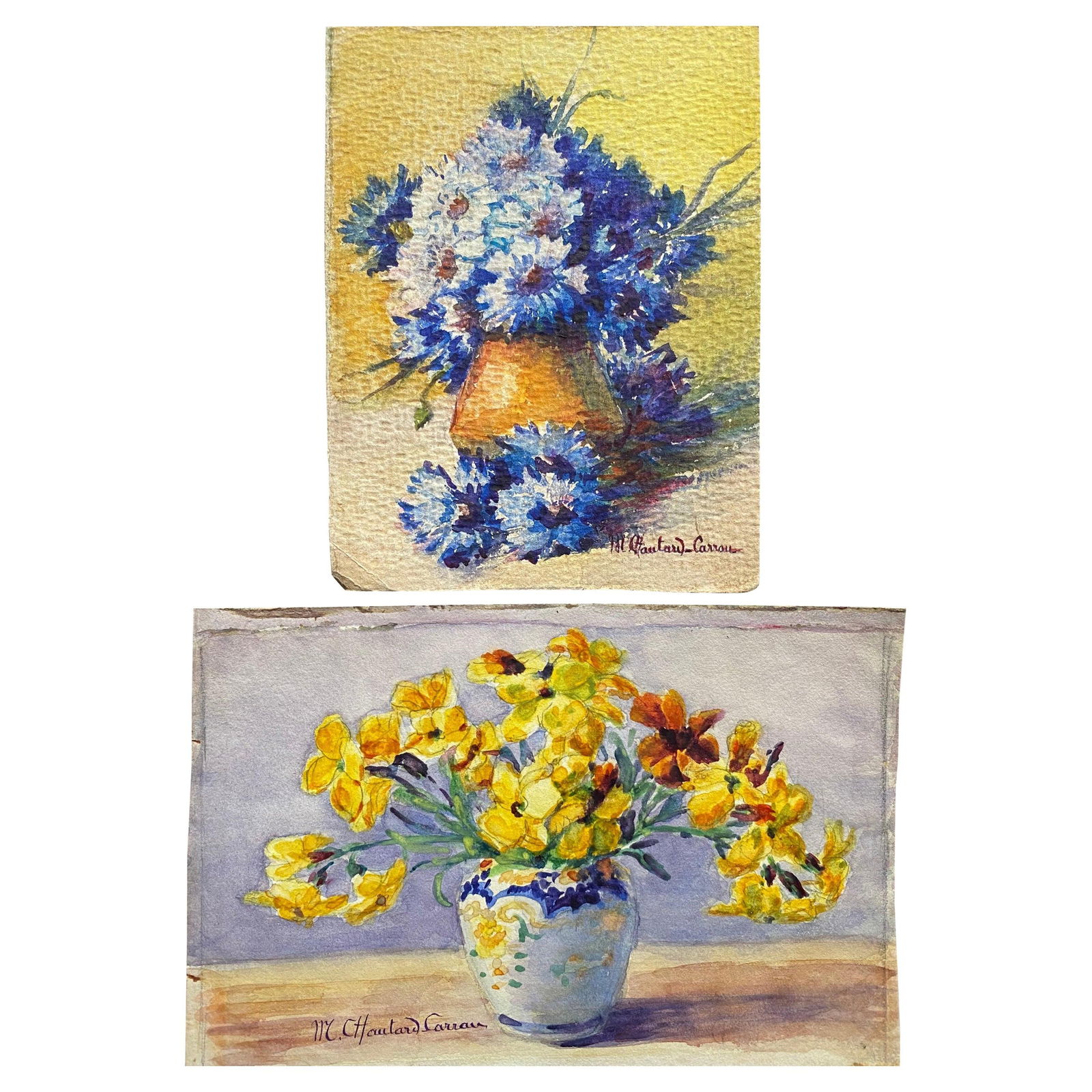 Early 1900's French Impressionist Signed Flower Watercolours Marie Carreau, circa 1900s (1 of 5)