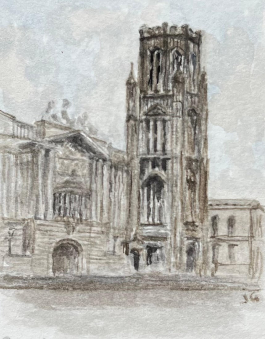 Jack Grunwell; Miniature Watercolor of Bristol University Wills Memorial Building and Museum (1 of 6)