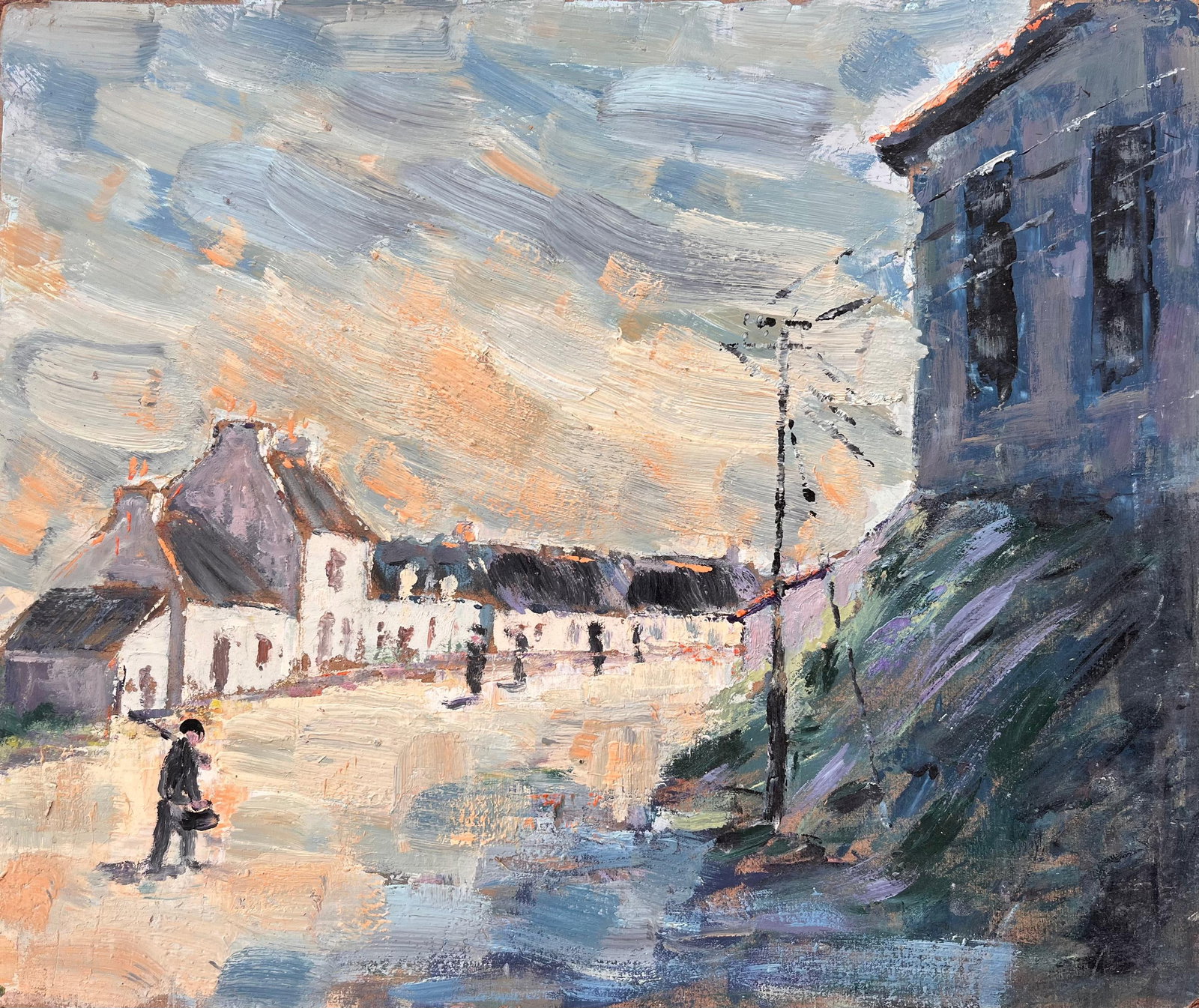 Fanch Lel; Evening Shadows in a Village Street Scene Impressionist Painting (1 of 11)