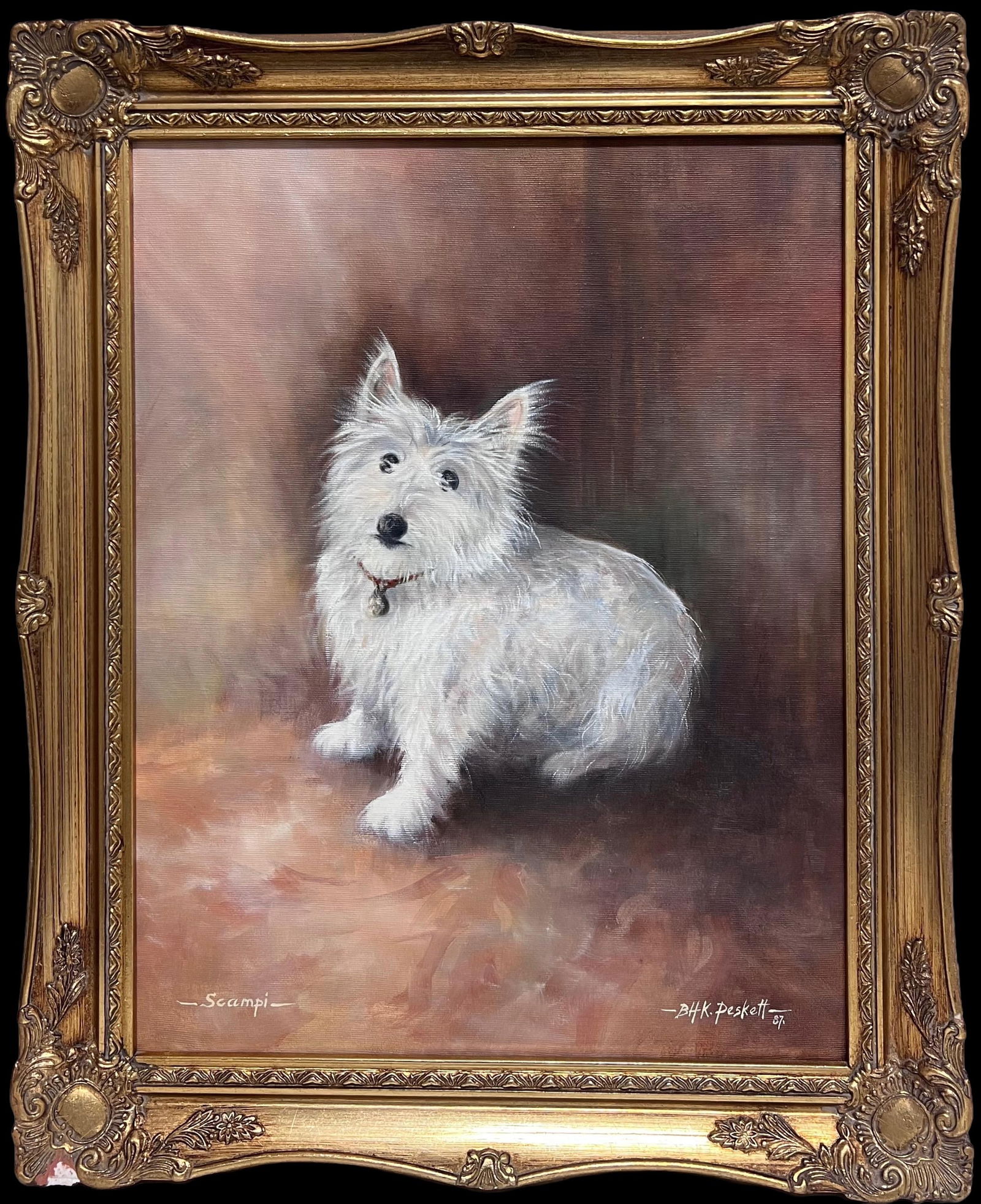 British School; Portrait of Scruffy White West Highland Terrier Dog Signed English Oil Painting (1 of 14)