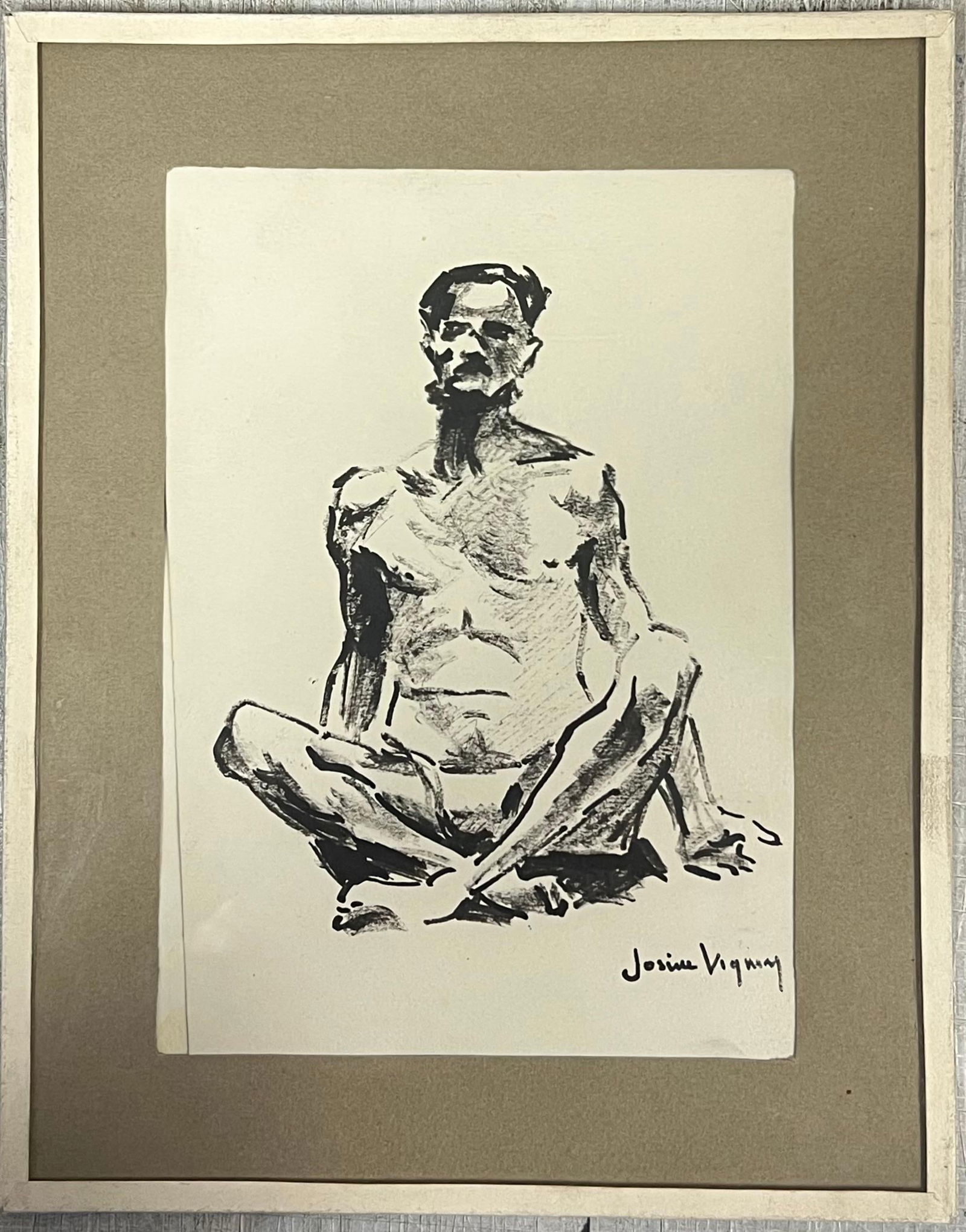 Josine Vignon; Mid Century French Portrait Seated Male Figure in a Meditative Pose, 1946 (1 of 4)