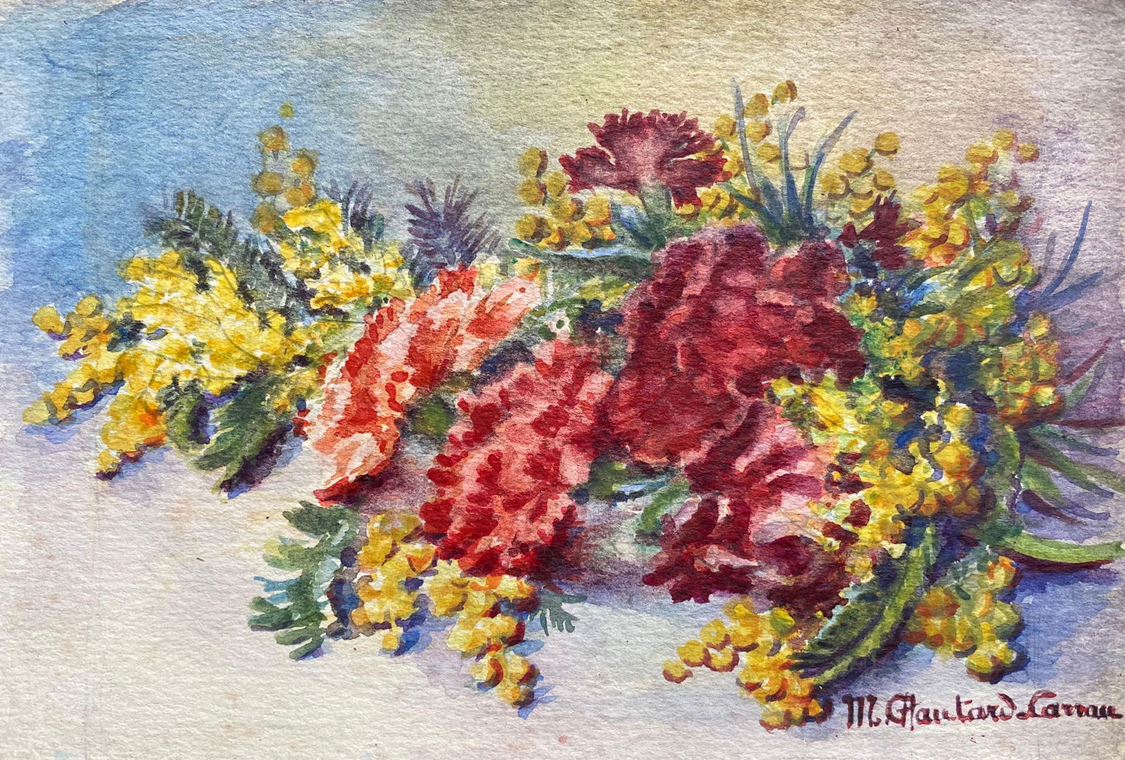 Early 1900's French Impressionist Signed Flower Watercolours y Marie Carreau, circa 1900s - 4