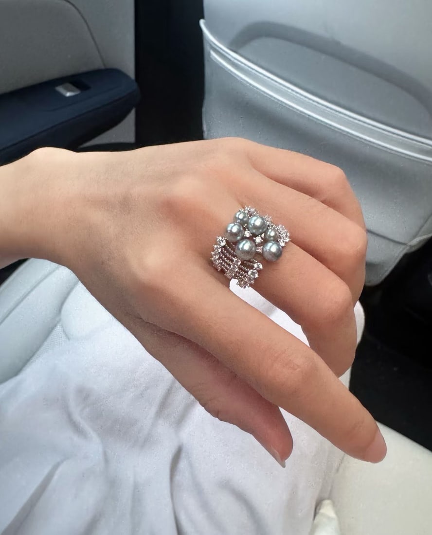 Sterling Silver Inlaid 3-5.5mm Aurora Freshwater Akoya Grey Pearl Ring - 3