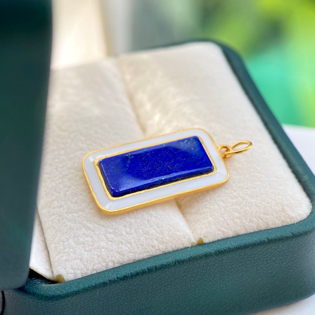 Natural Lapis Lazuli Pendant, No Trouble Plaque, S925 Silver Inlay - 2