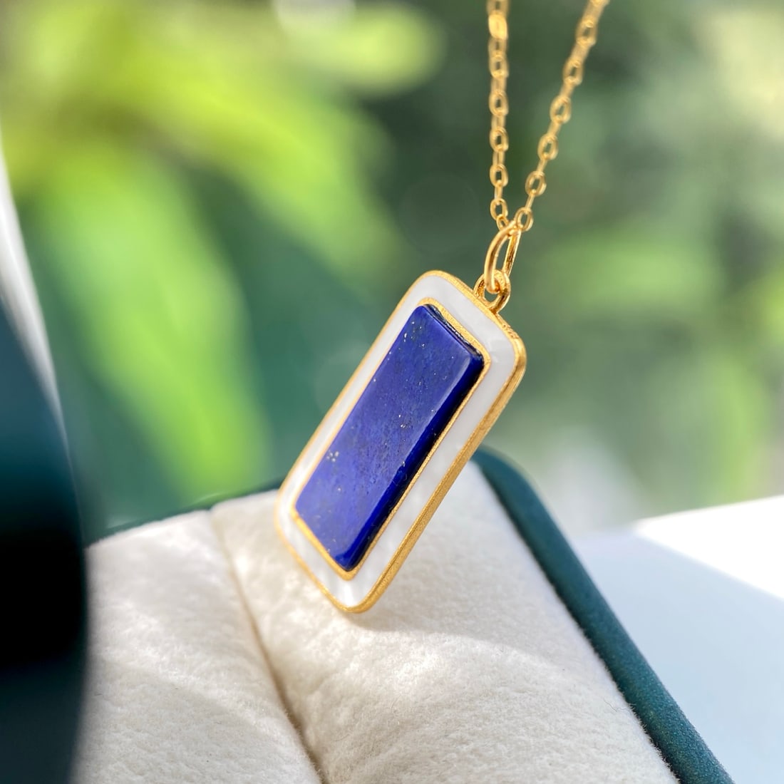 Natural Lapis Lazuli Pendant, No Trouble Plaque, S925 Silver Inlay - 6