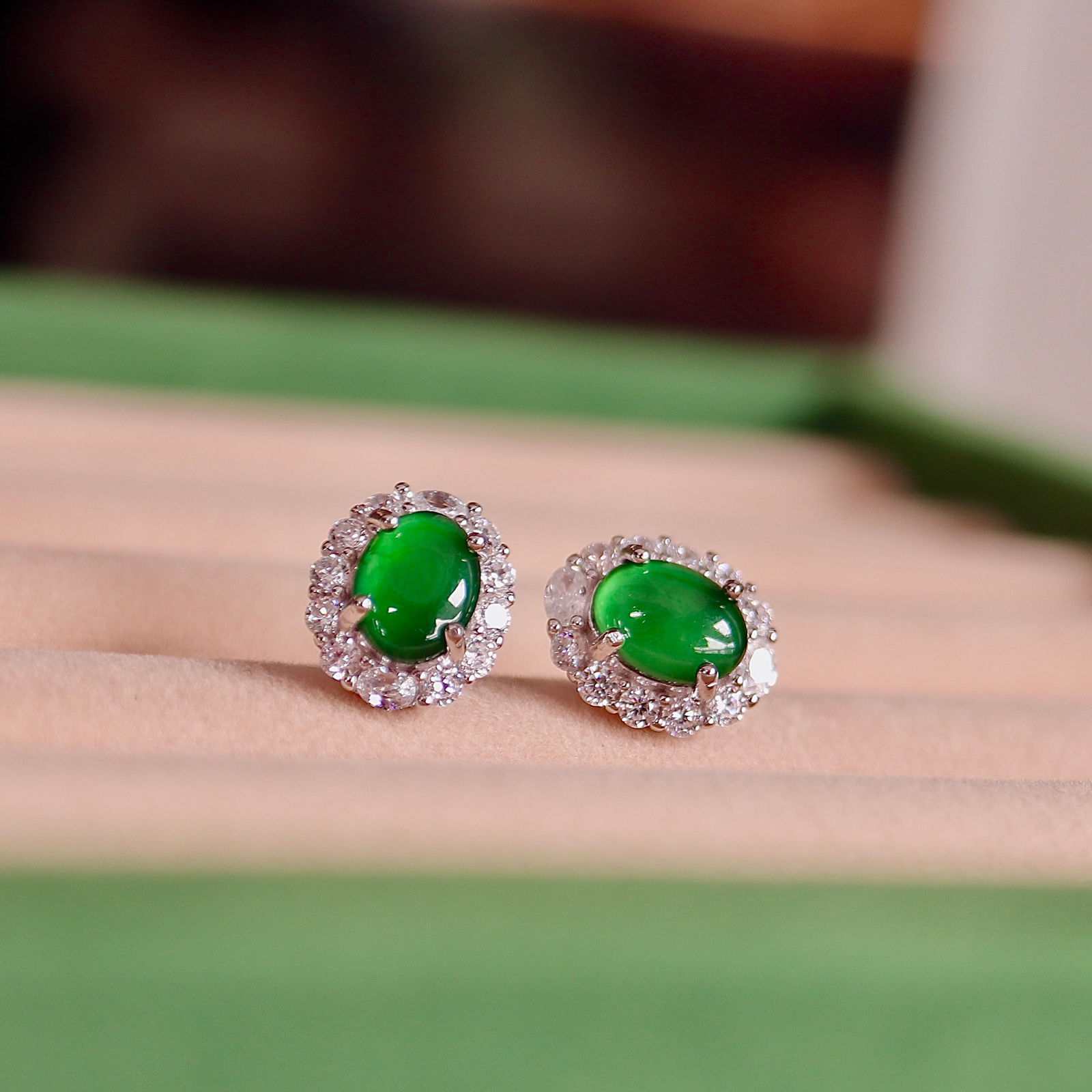 Natural Jade Teardrop Stud Earrings, S925 Sterling Silver Setting - 2