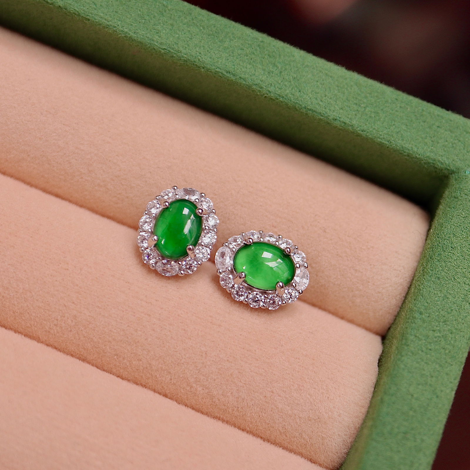 Natural Jade Teardrop Stud Earrings, S925 Sterling Silver Setting - 3