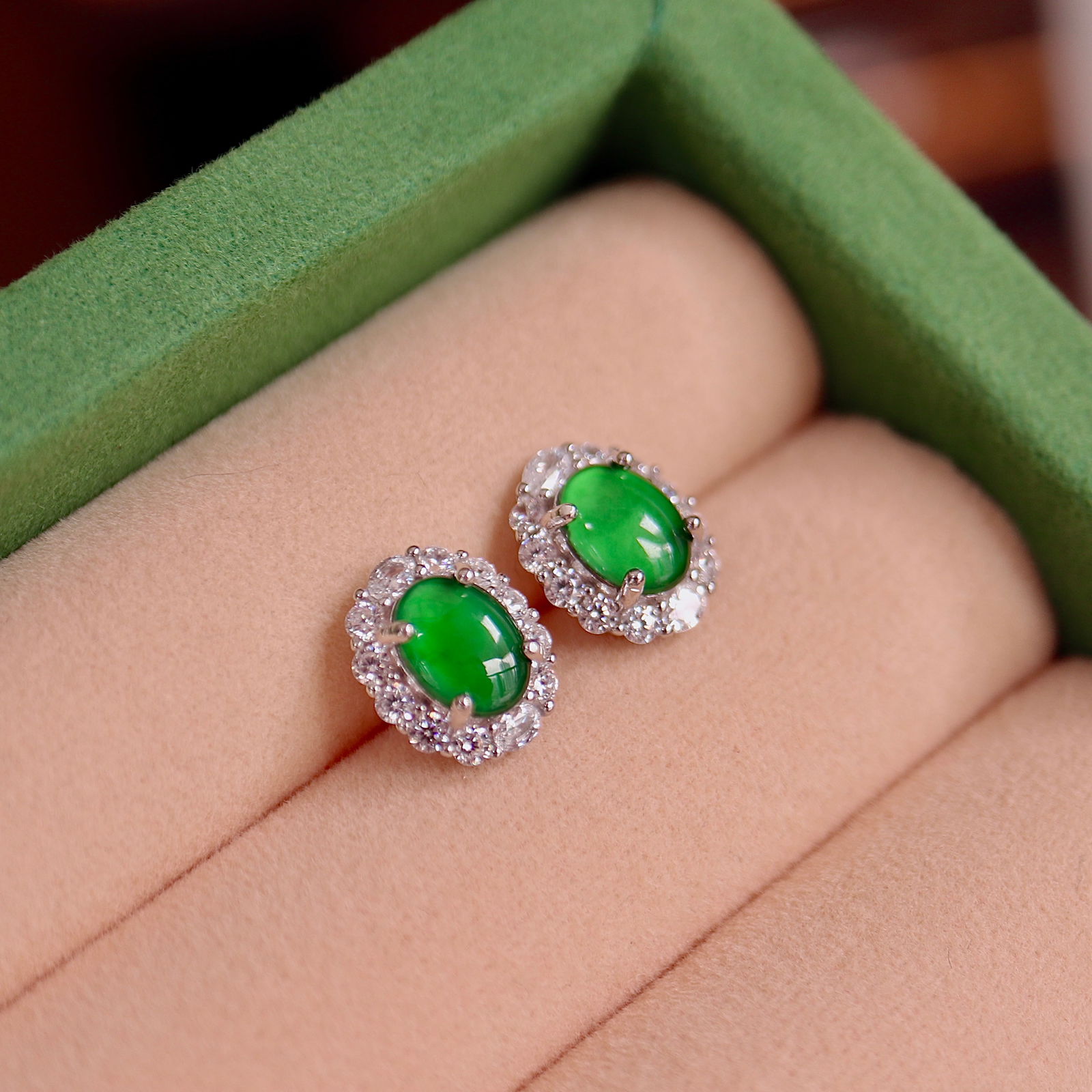 Natural Jade Teardrop Stud Earrings, S925 Sterling Silver Setting - 4