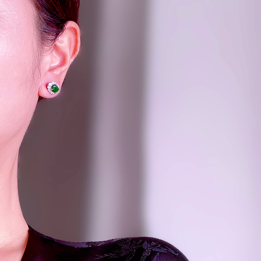 Natural Jade Teardrop Stud Earrings, S925 Sterling Silver Setting - 6