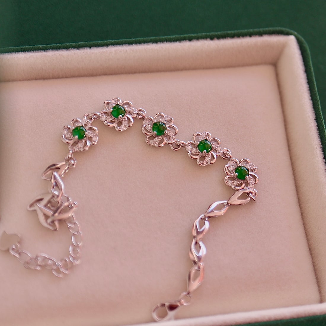 Natural Jade Pure Silver Bracelet - 4