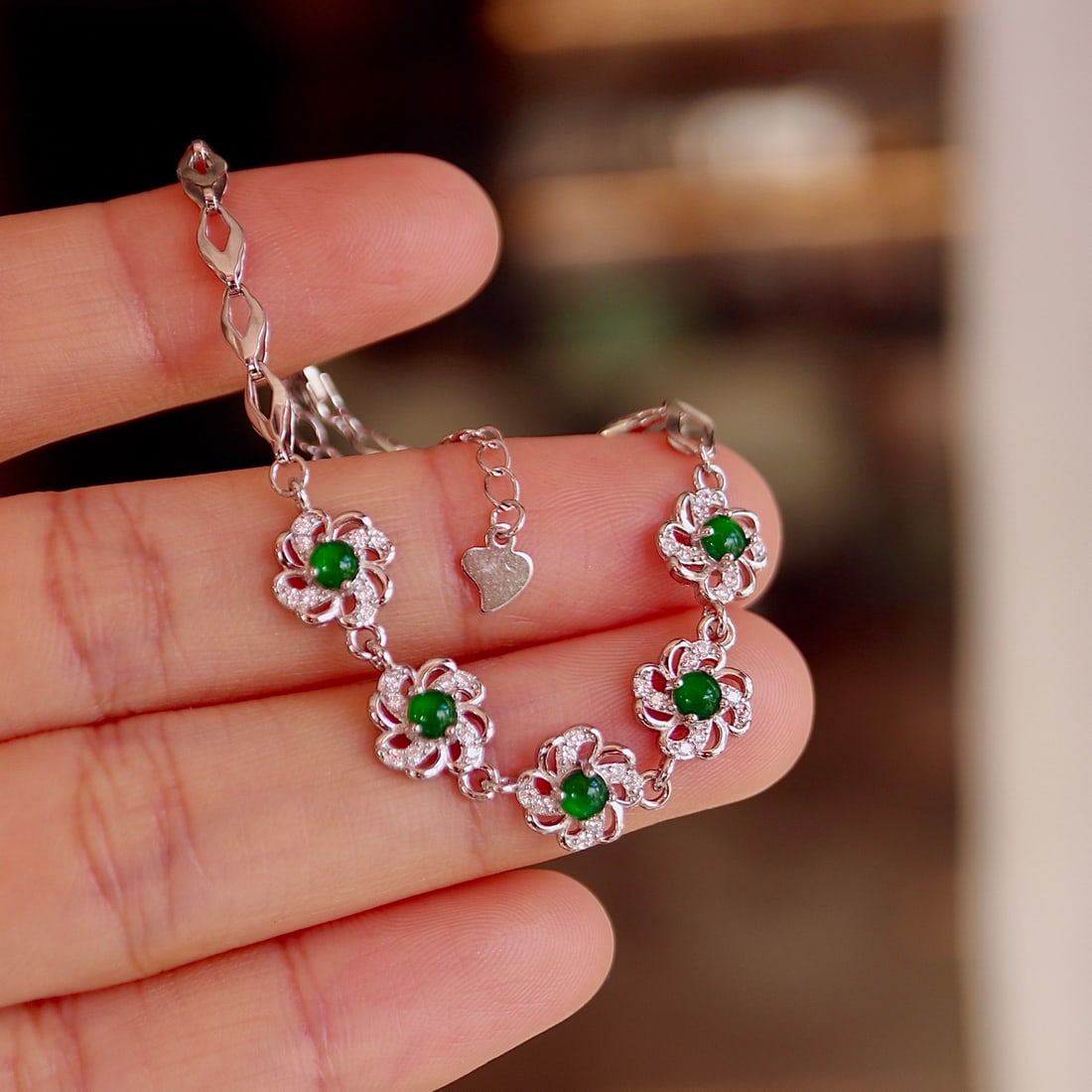 Natural Jade Pure Silver Bracelet - 5