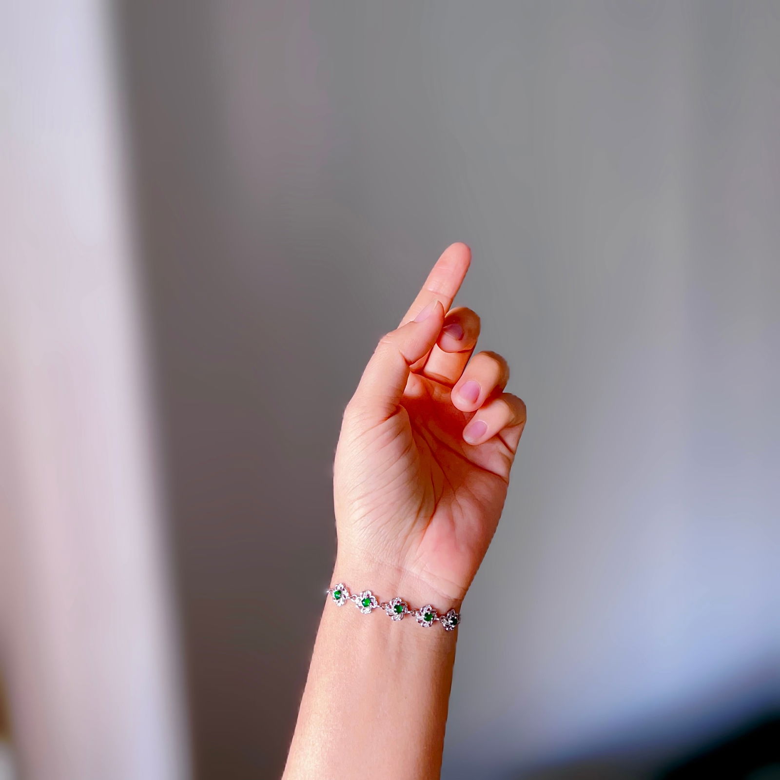 Natural Jade Pure Silver Bracelet - 6