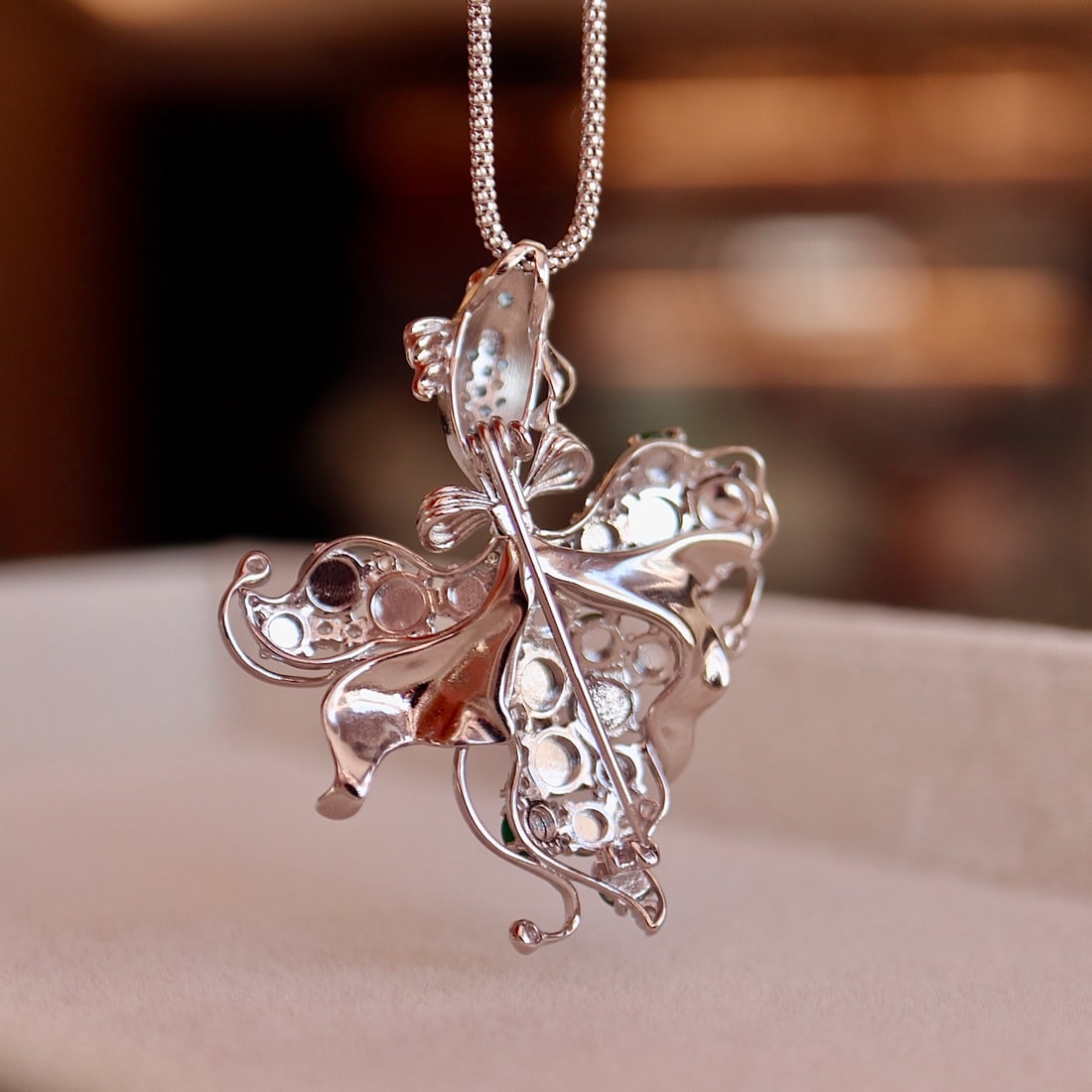 Natural Jade Goldfish Sterling Silver Pendant Brooch - 3