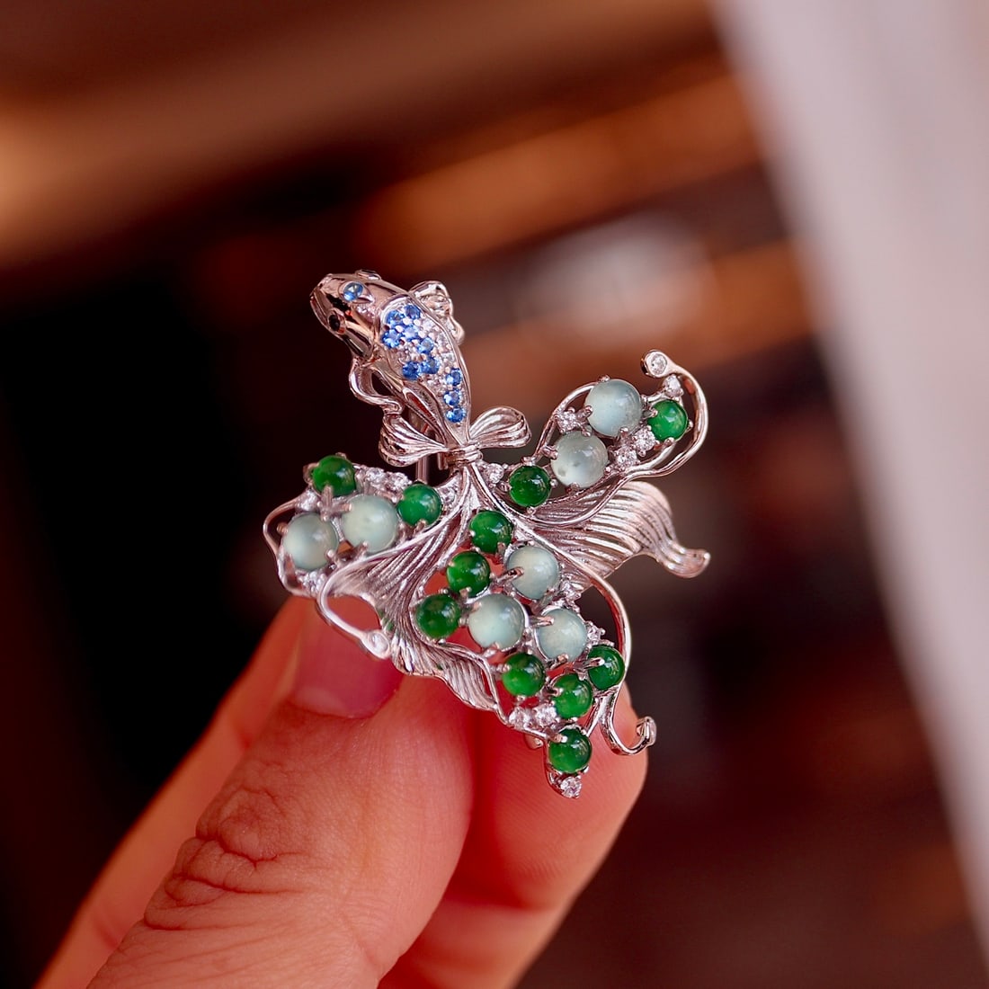 Natural Jade Goldfish Sterling Silver Pendant Brooch - 7