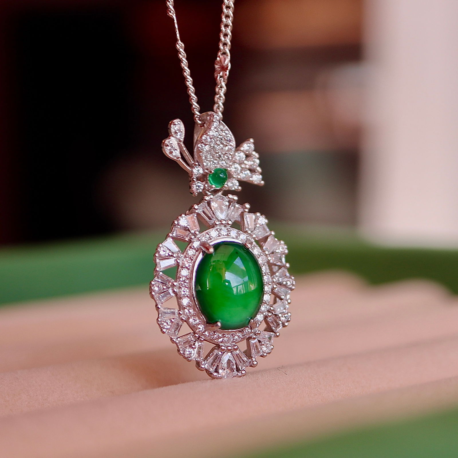 Natural Jade Egg Shaped Pendant S925 Sterling Silver - 2