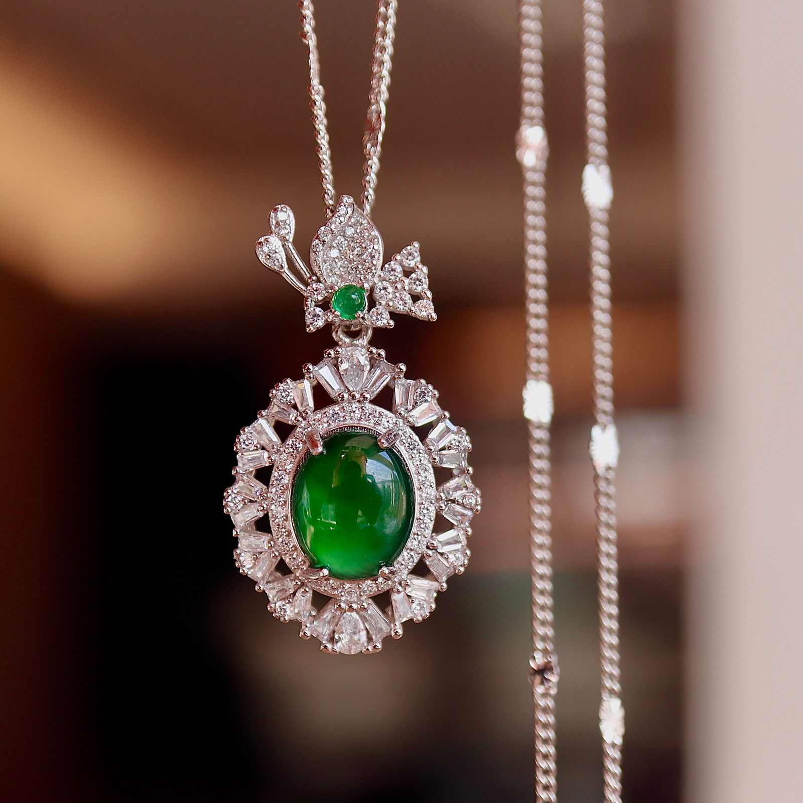 Natural Jade Egg Shaped Pendant S925 Sterling Silver - 3