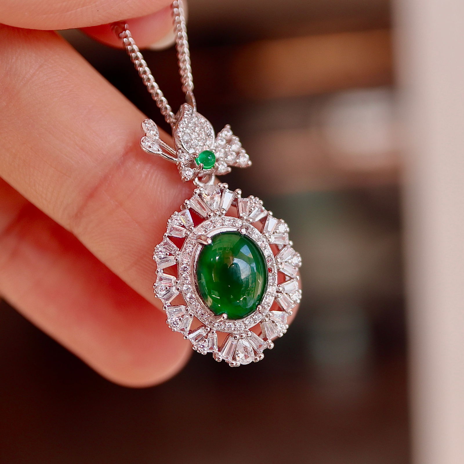 Natural Jade Egg Shaped Pendant S925 Sterling Silver - 7