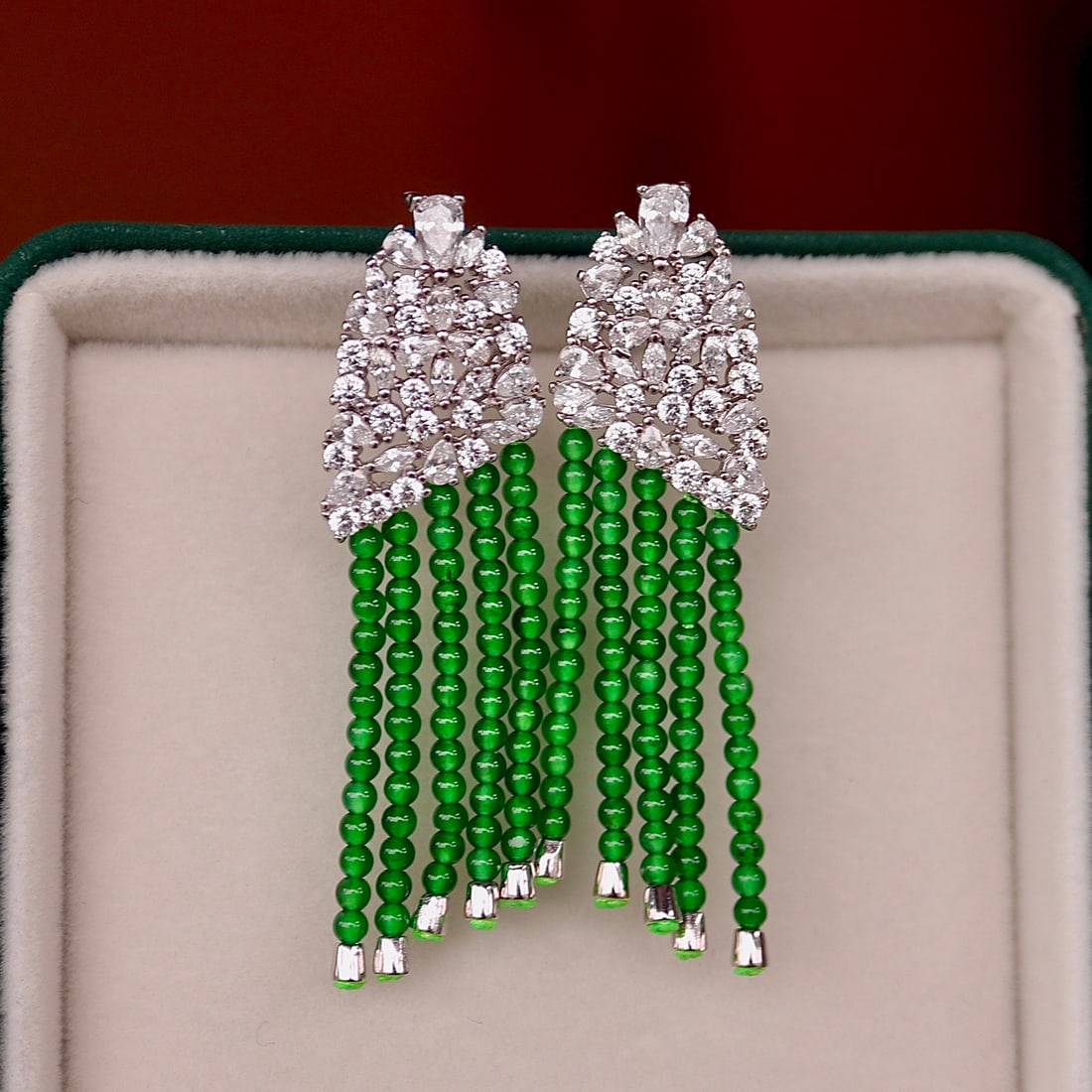 Natural Jade Rice Bead Sterling Silver Earrings: Natural Jade Rice Bead Sterling Silver Earrings Reserve: $450.00 Shipping:Domestic: Shipping rates are determined by destinationInternational: Foreign shipping rates are determined by destination.