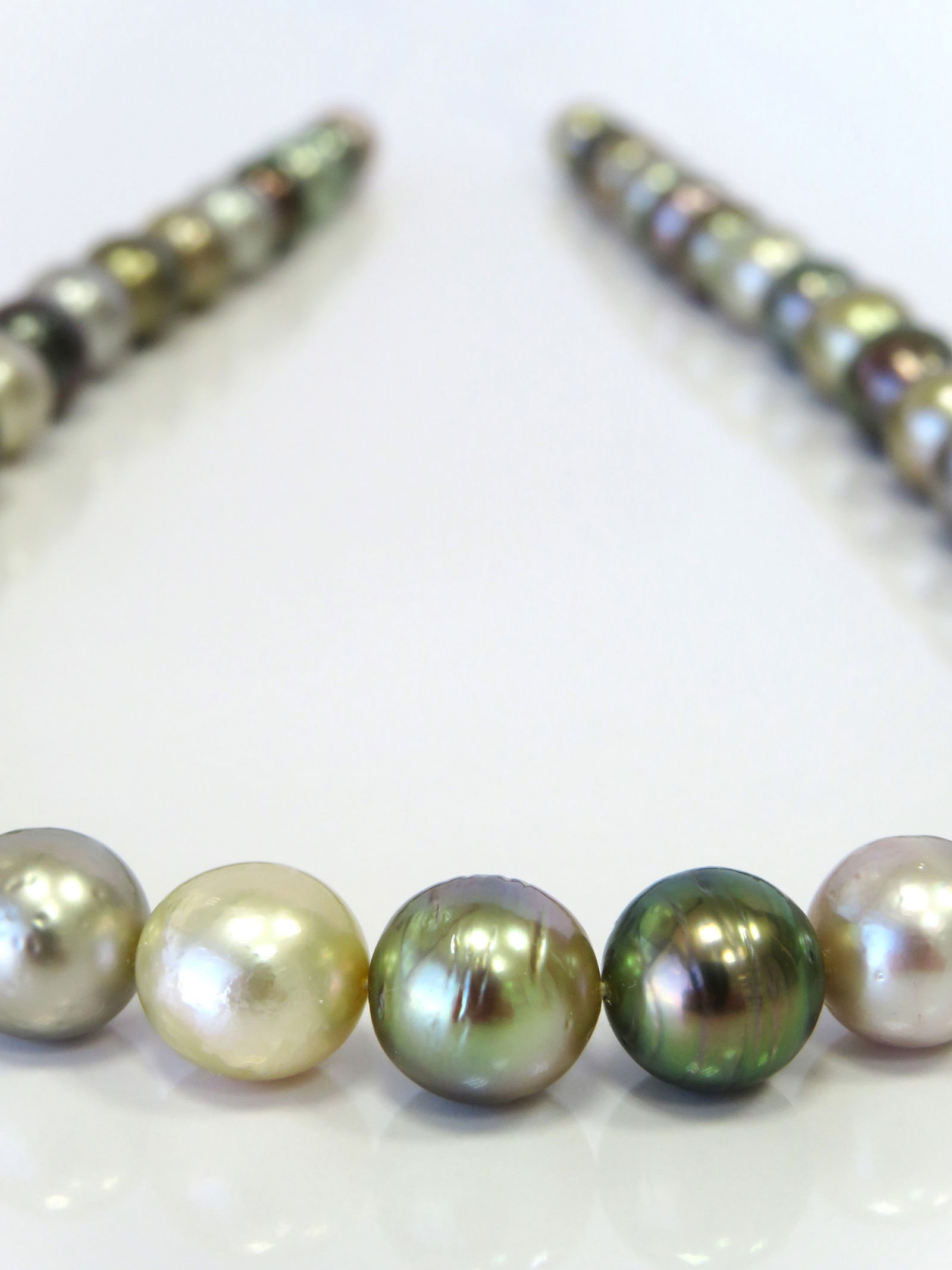 8-11mm Near-Round/Button-Circle Mix Light to Medium Multi-Color Tahitian Pearl Necklace Strand - 2
