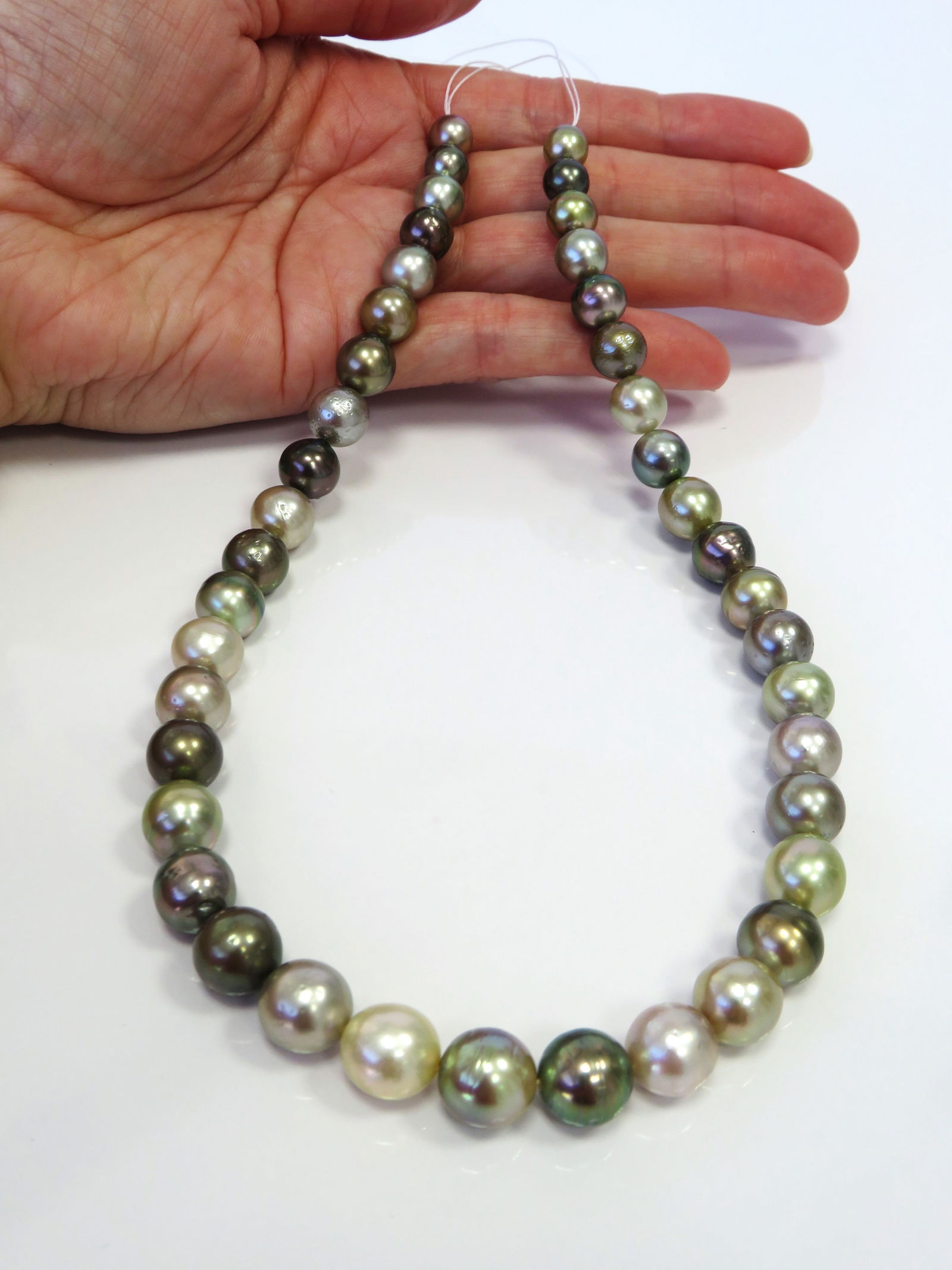 8-11mm Near-Round/Button-Circle Mix Light to Medium Multi-Color Tahitian Pearl Necklace Strand - 3