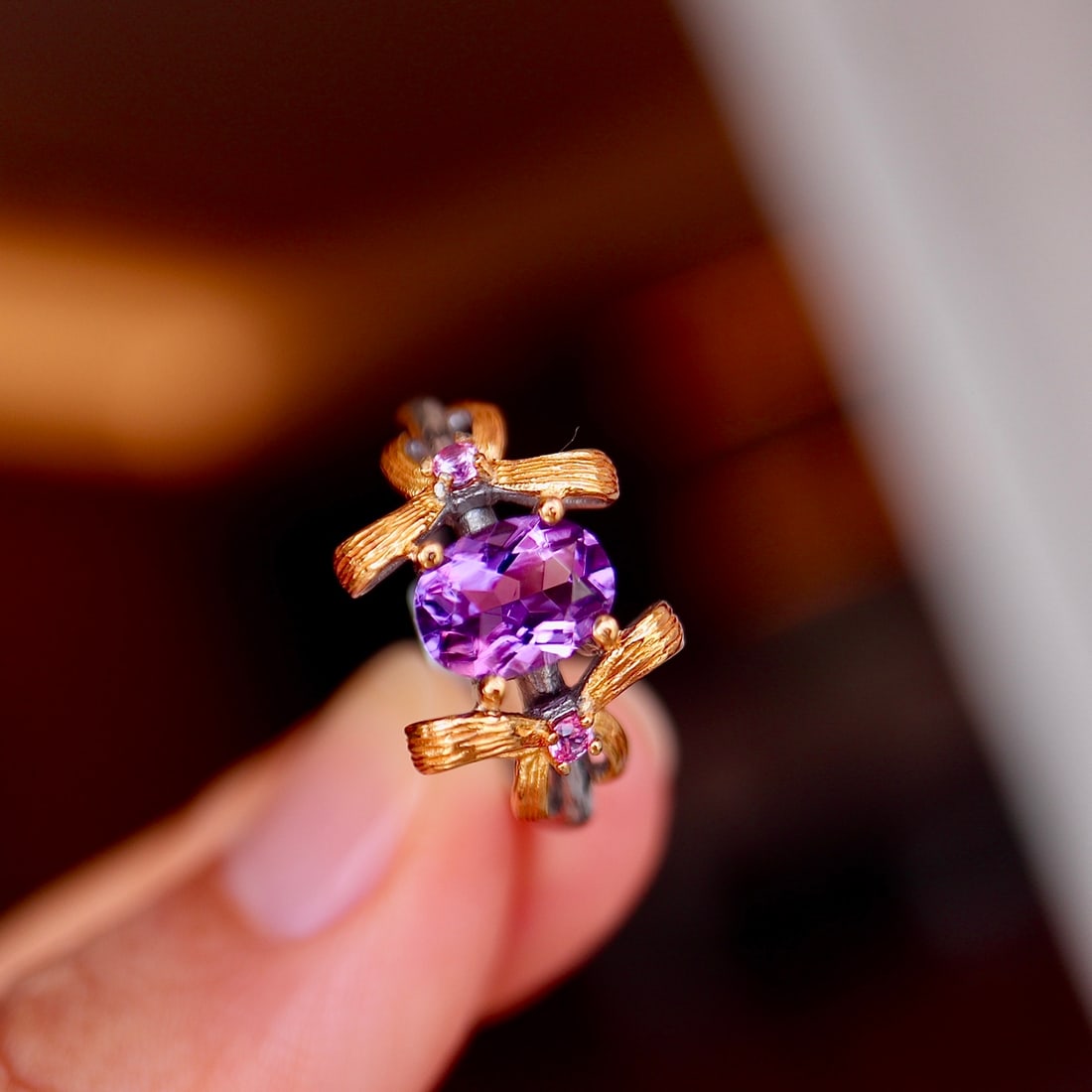 Natural Uruguay Amethyst Ring S925 Silver Inlay - 7